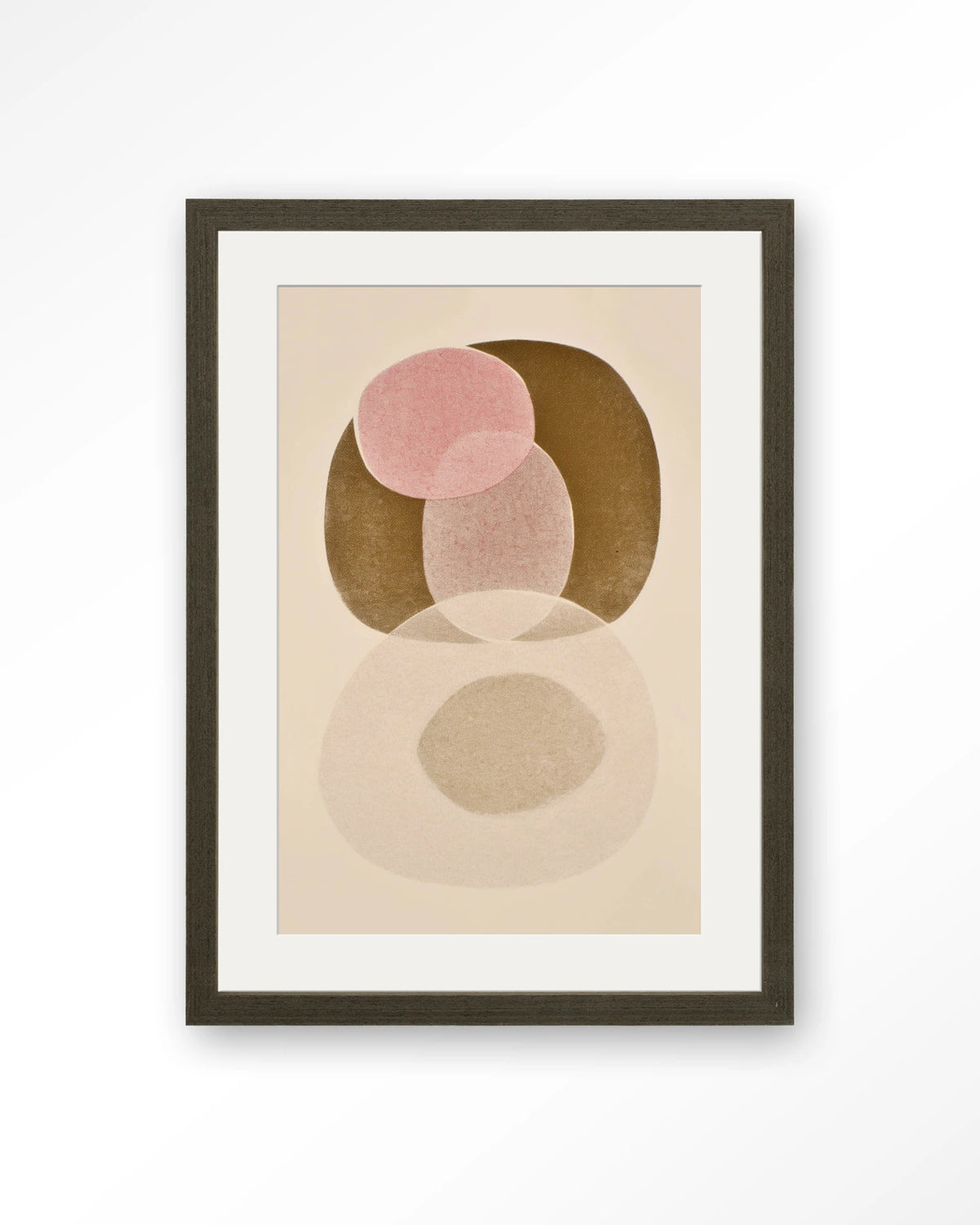 Figuras 7 – abstract cirkels in roze en beige – Art print – Hout donkerbruin + passe-partout