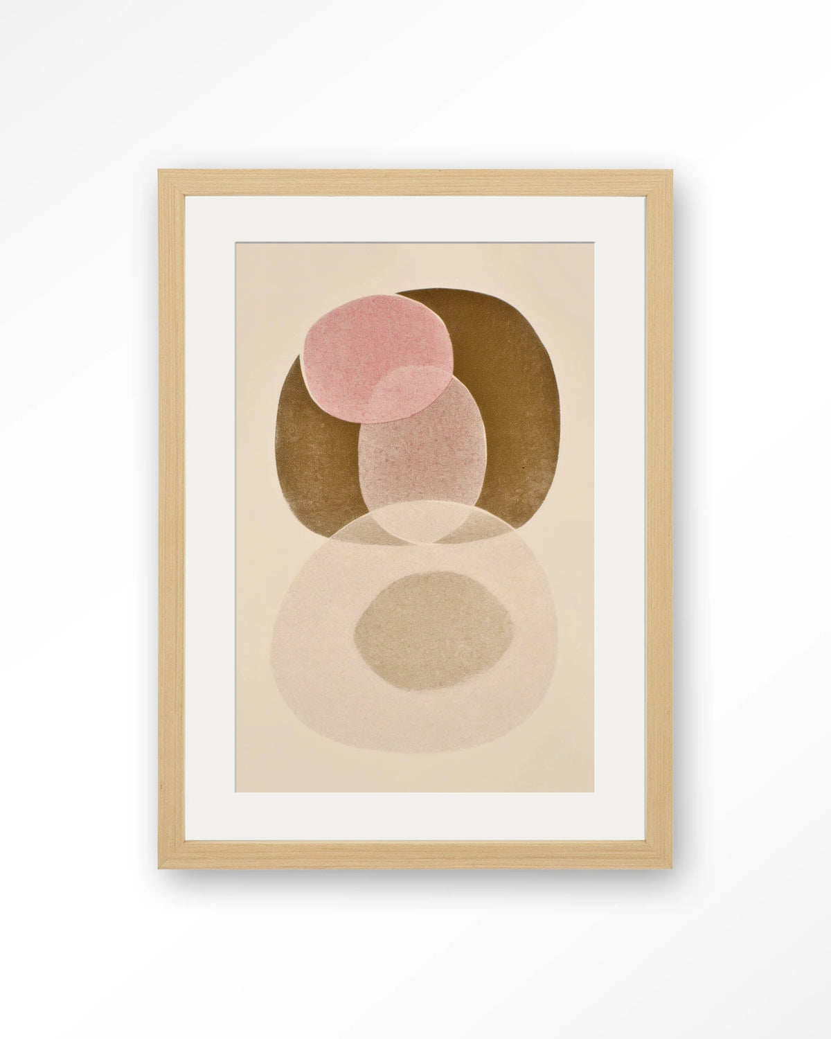 Figuras 7 – abstract cirkels in roze en beige – Art print – Hout naturel + passe-partout