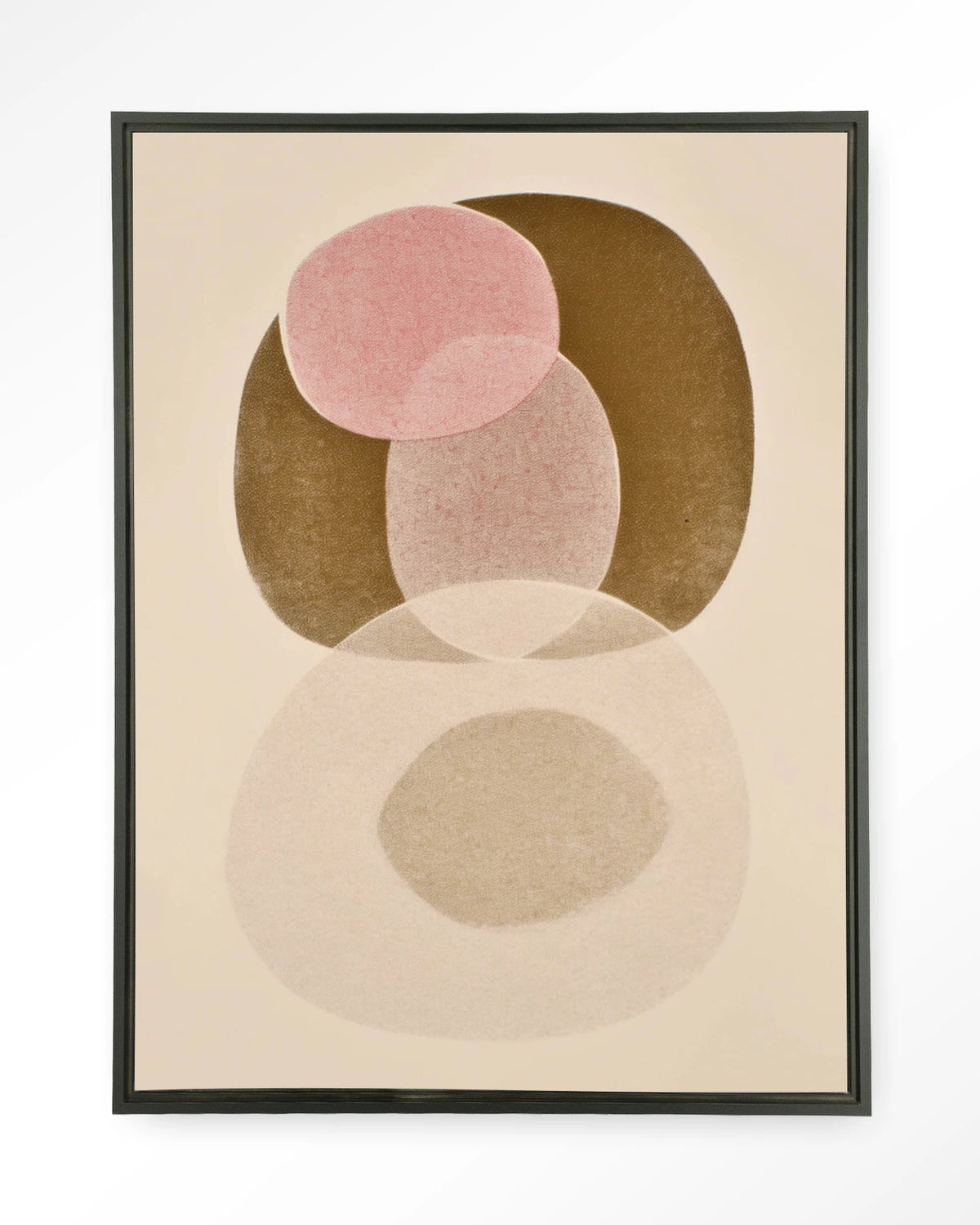 Figuras 7 – abstract cirkels in roze en beige – Wandkleed – Floating frame – zwart