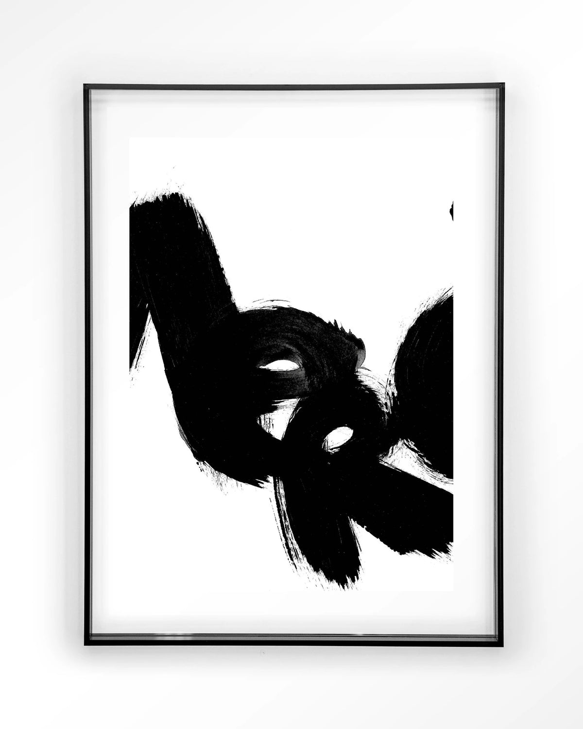 Merci – zwarte penseelstreken op wit – Art print – Acryl zwart