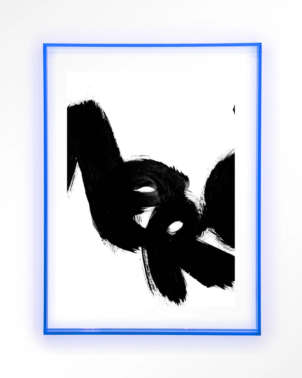 Merci – zwarte penseelstreken op wit – Art print – Acryl lichtblauw