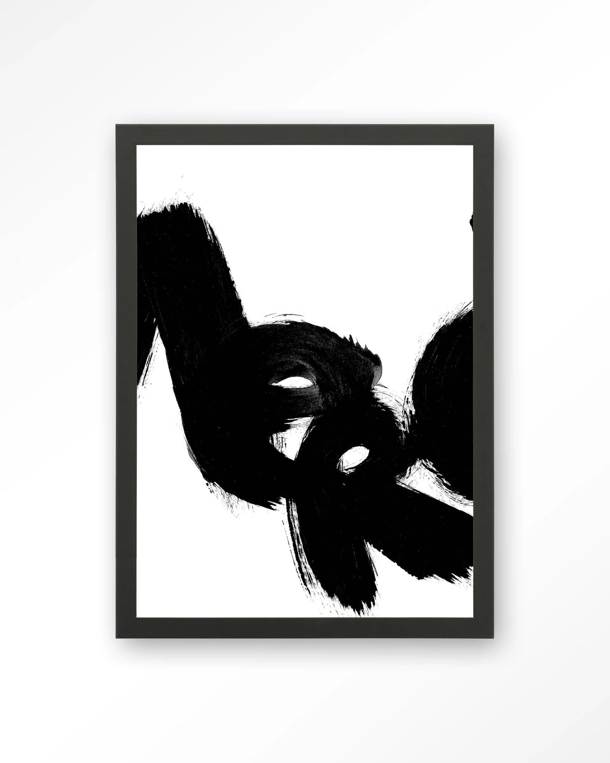 Merci – zwarte penseelstreken op wit – Art print – Hout zwart