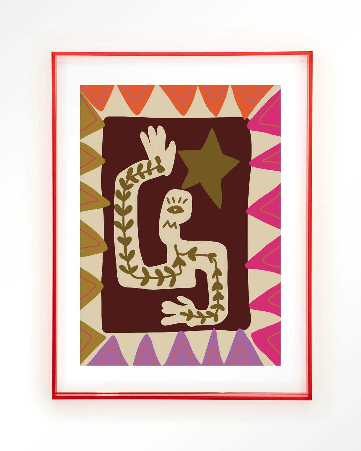 Wave – figuur met ster in kleurrijk patroon – Art print – Acryl roze