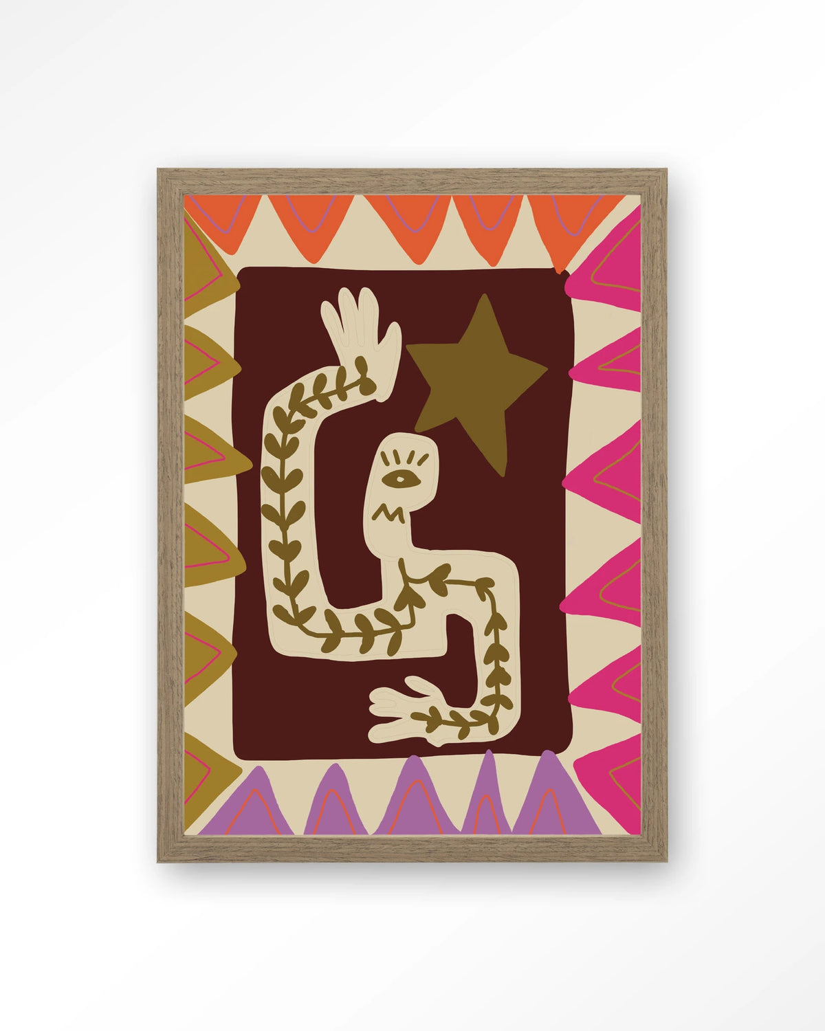 Wave – figuur met ster in kleurrijk patroon – Art print – Hout bruin