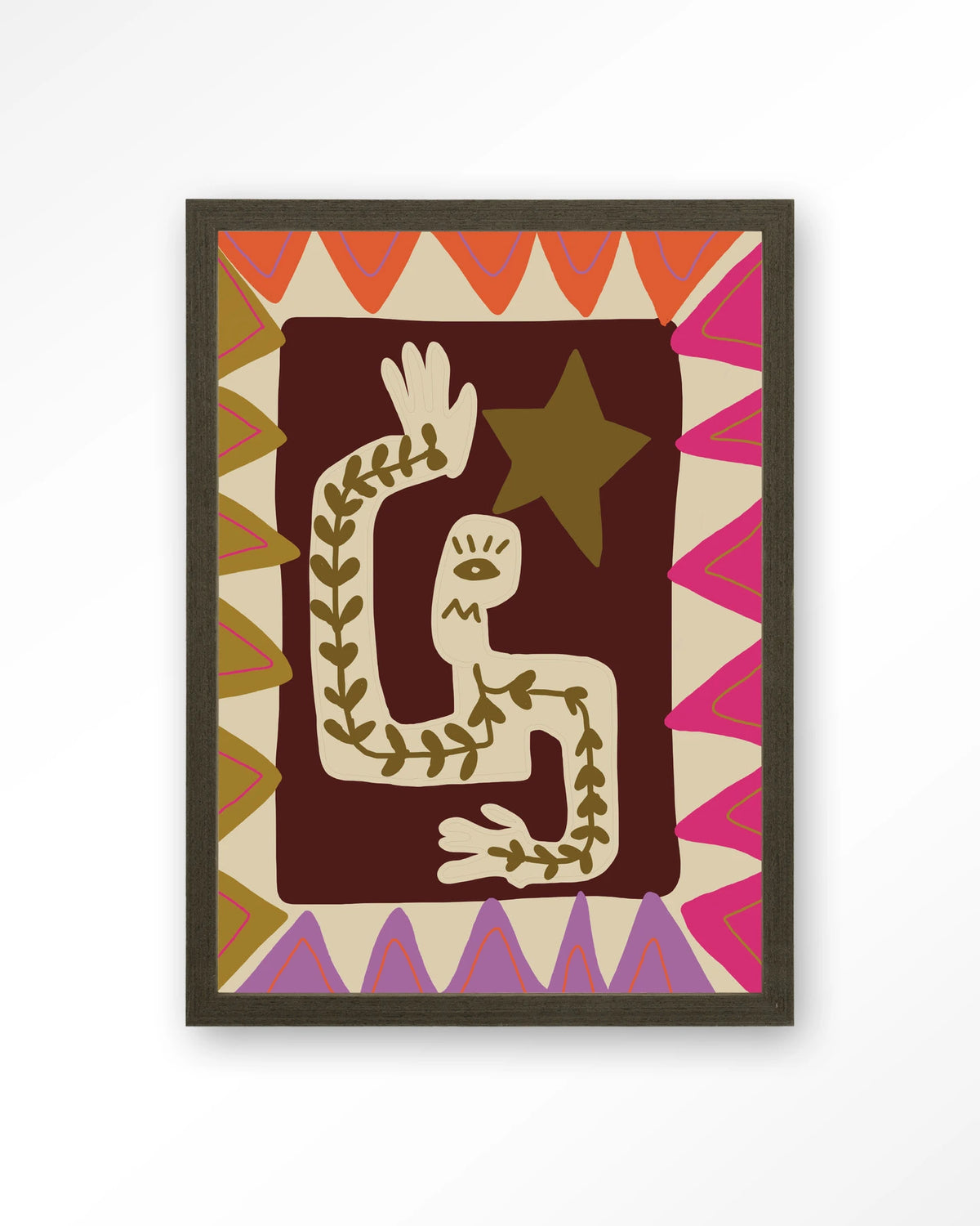 Wave – figuur met ster in kleurrijk patroon – Art print – Hout donkerbruin