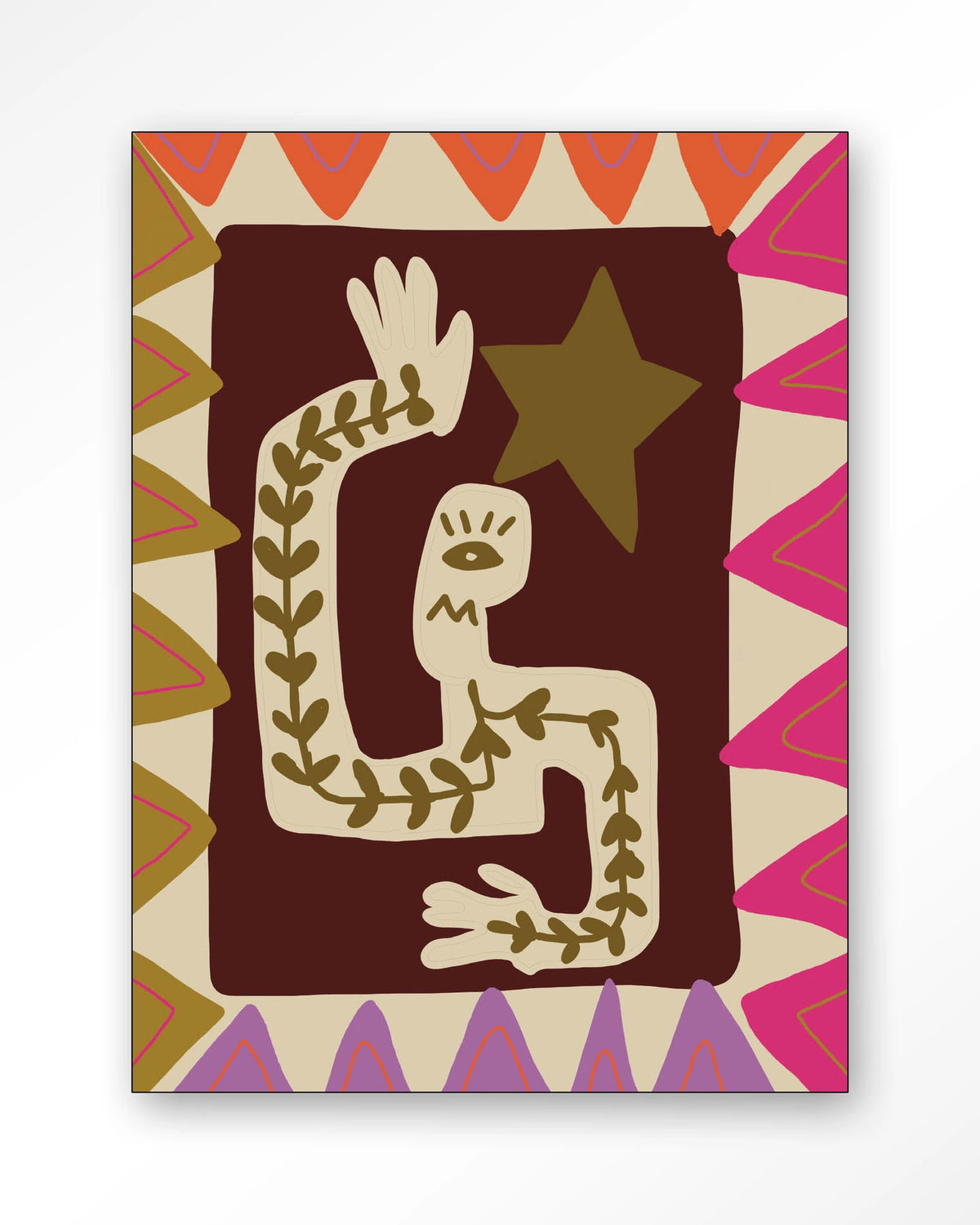 Wave – figuur met ster in kleurrijk patroon – Wandkleed – Frame – zwart