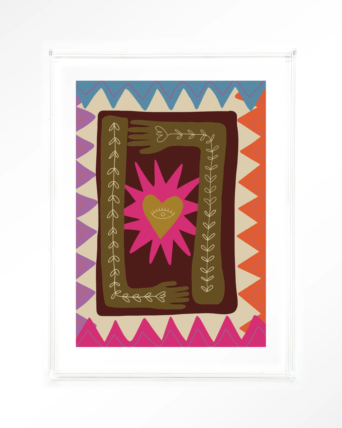 Hug – hart met handen in folkstijl – Art print – Acryl doorzichtig