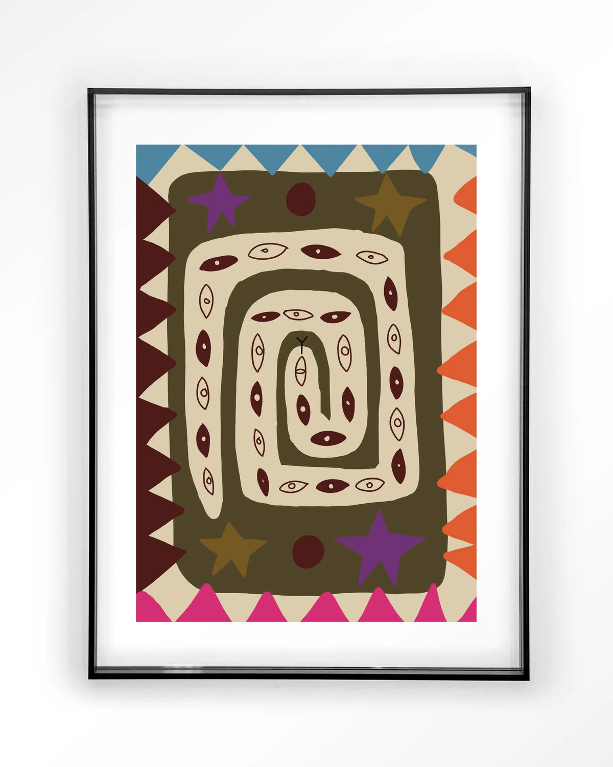 Snake Eye – slang met ogen in kleurrijk patroon – Art print – Acryl zwart