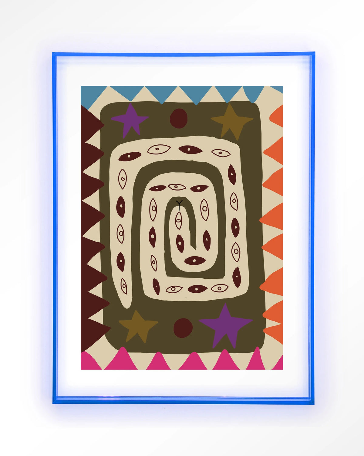 Snake Eye – slang met ogen in kleurrijk patroon – Art print – Acryl lichtblauw