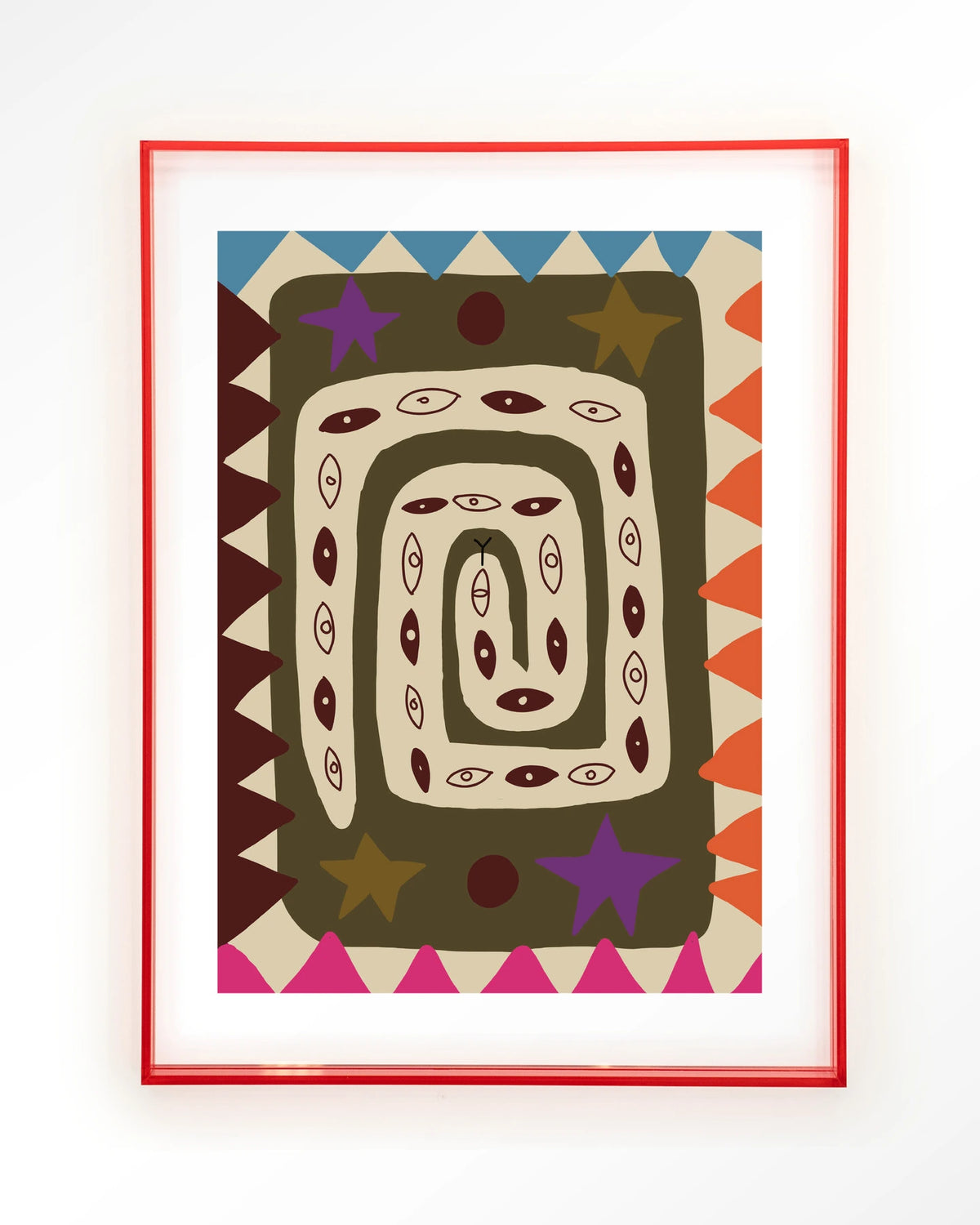 Snake Eye – slang met ogen in kleurrijk patroon – Art print – Acryl roze