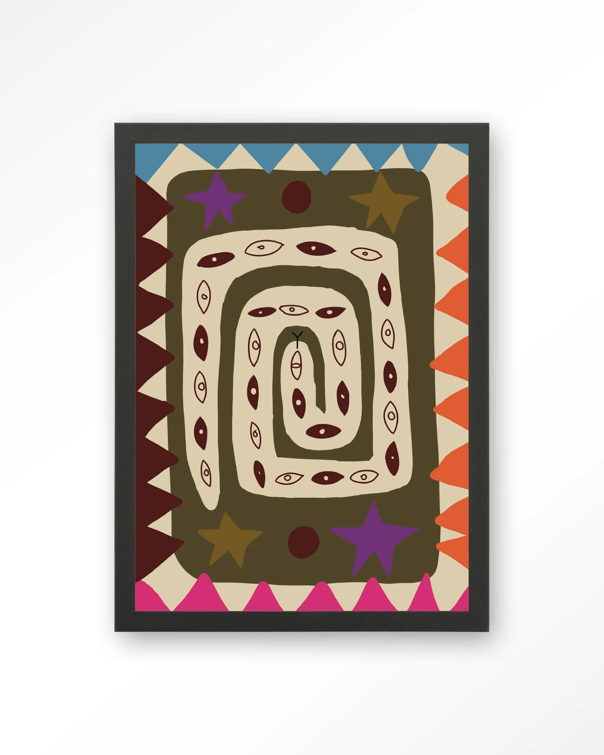 Snake Eye – slang met ogen in kleurrijk patroon – Art print – Hout zwart
