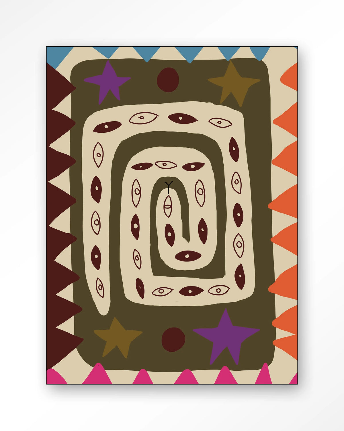Snake Eye – slang met ogen in kleurrijk patroon – Wandkleed – Frame – zwart