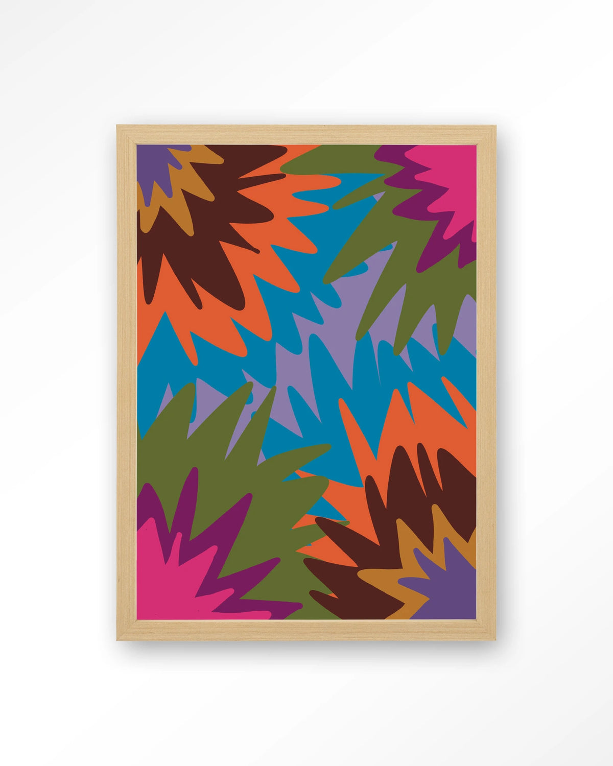 Fireworks – abstract in felle kleuren – Art print – Hout naturel