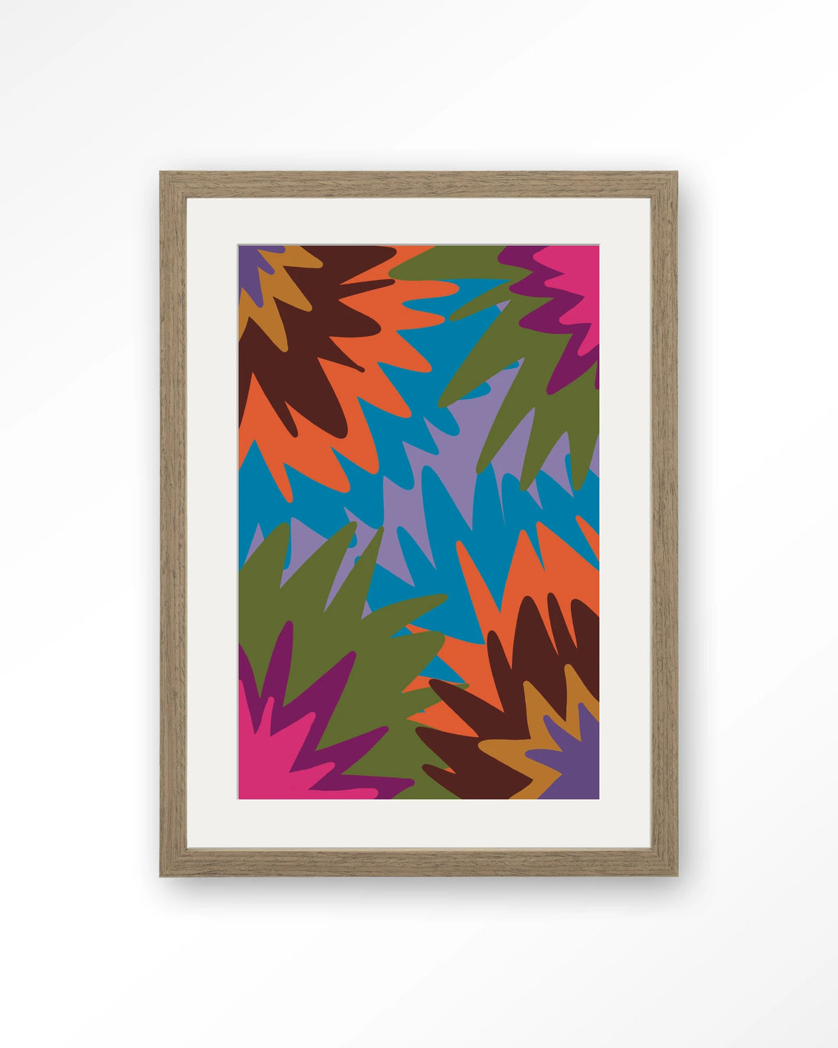 Fireworks – abstract in felle kleuren – Art print – Hout bruin + passe-partout
