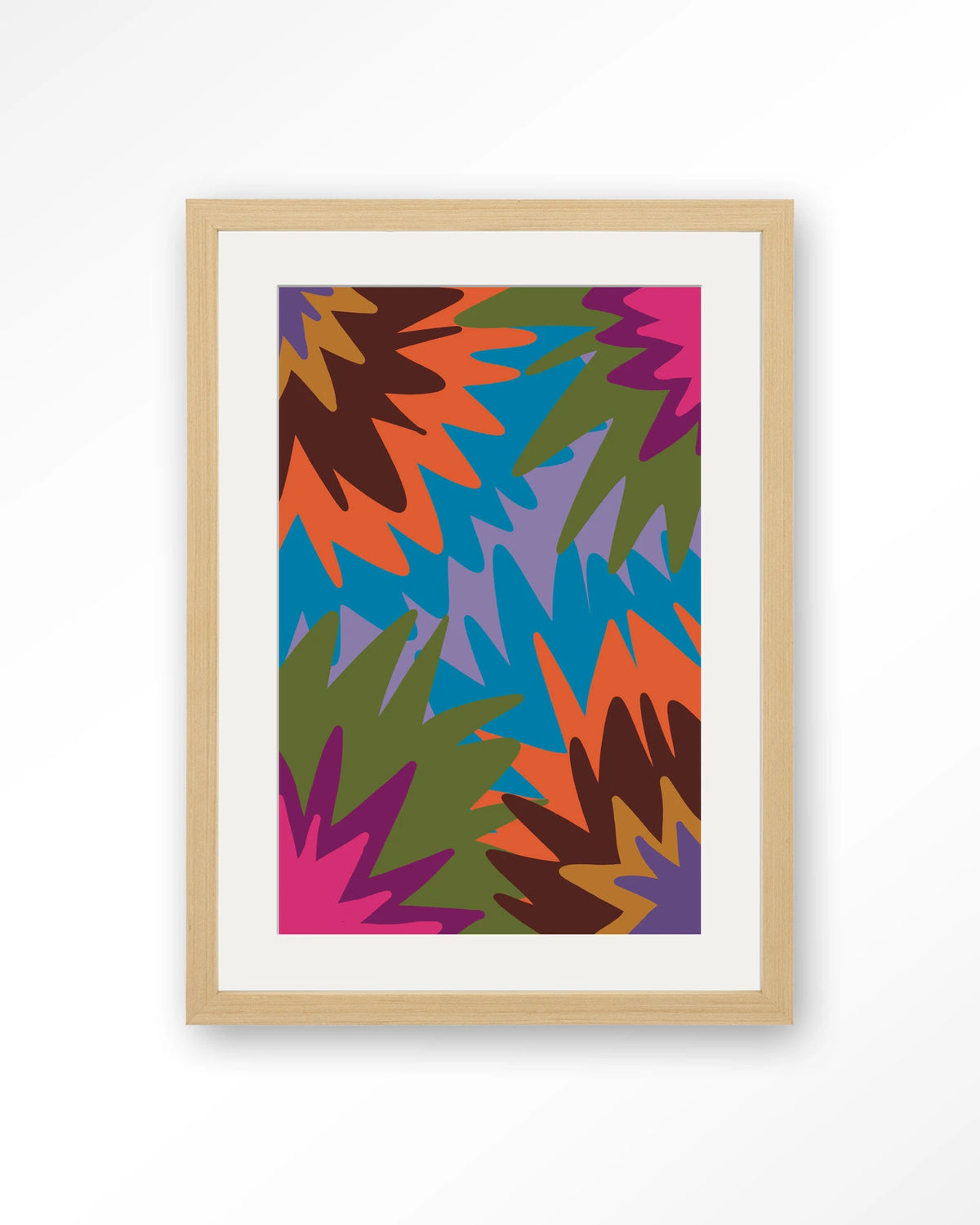 Fireworks – abstract in felle kleuren – Art print – Hout naturel + passe-partout