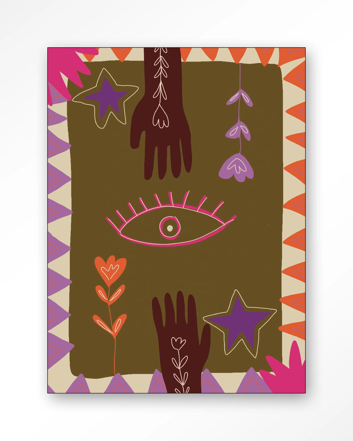 Hands – handen en oog in boho-stijl – Wandkleed – Frame – zwart
