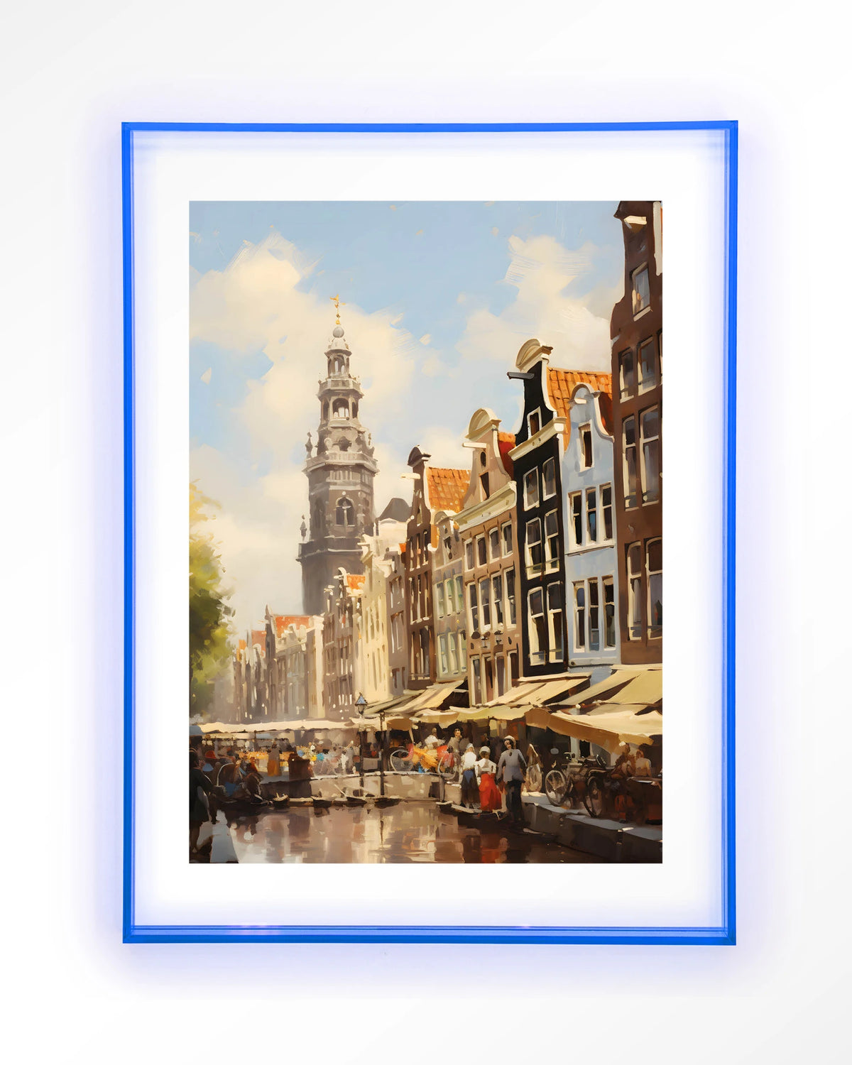 Amsterdam – amsterdamse gracht met markt – Art print – Acryl lichtblauw
