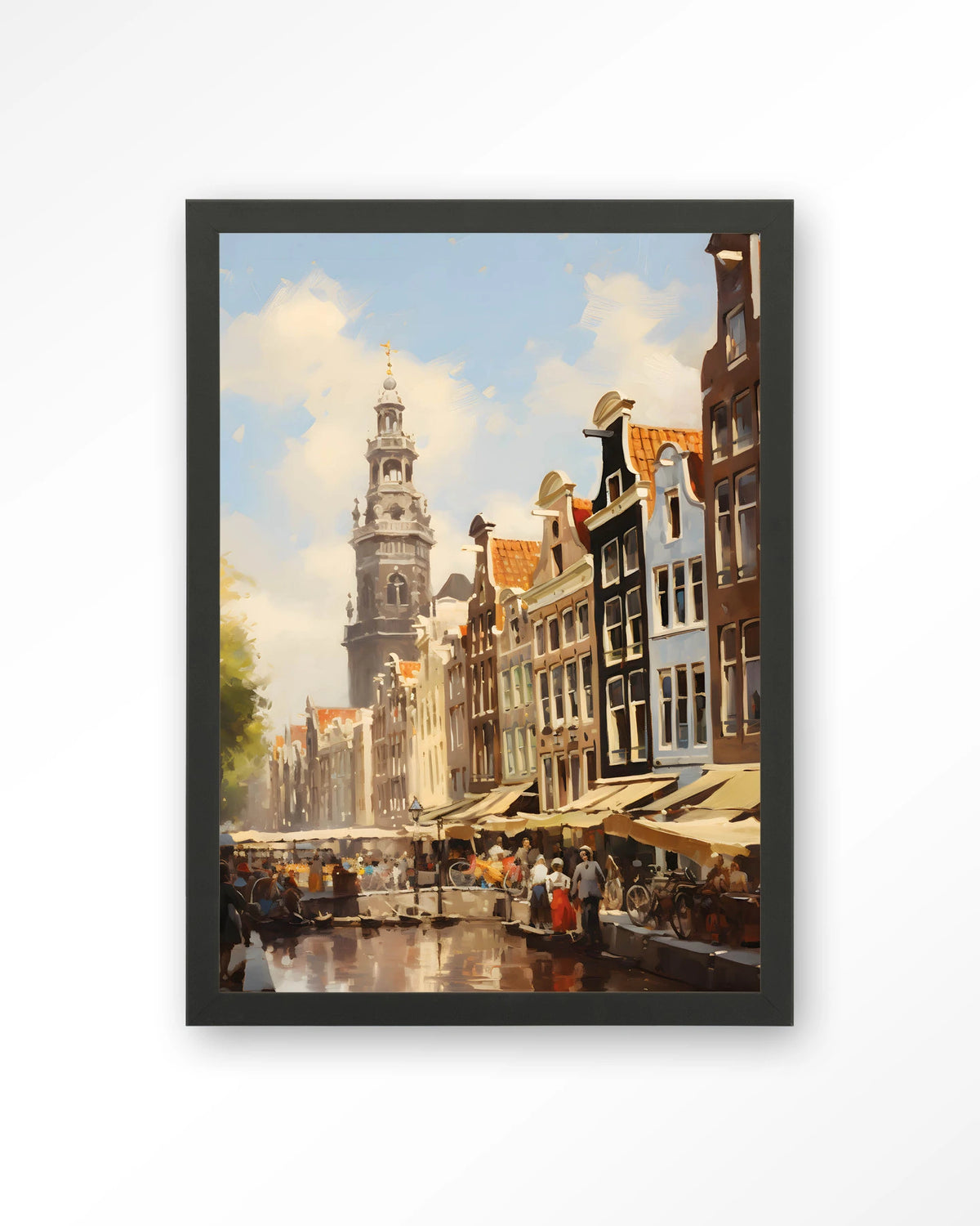 Amsterdam – amsterdamse gracht met markt – Art print – Hout zwart