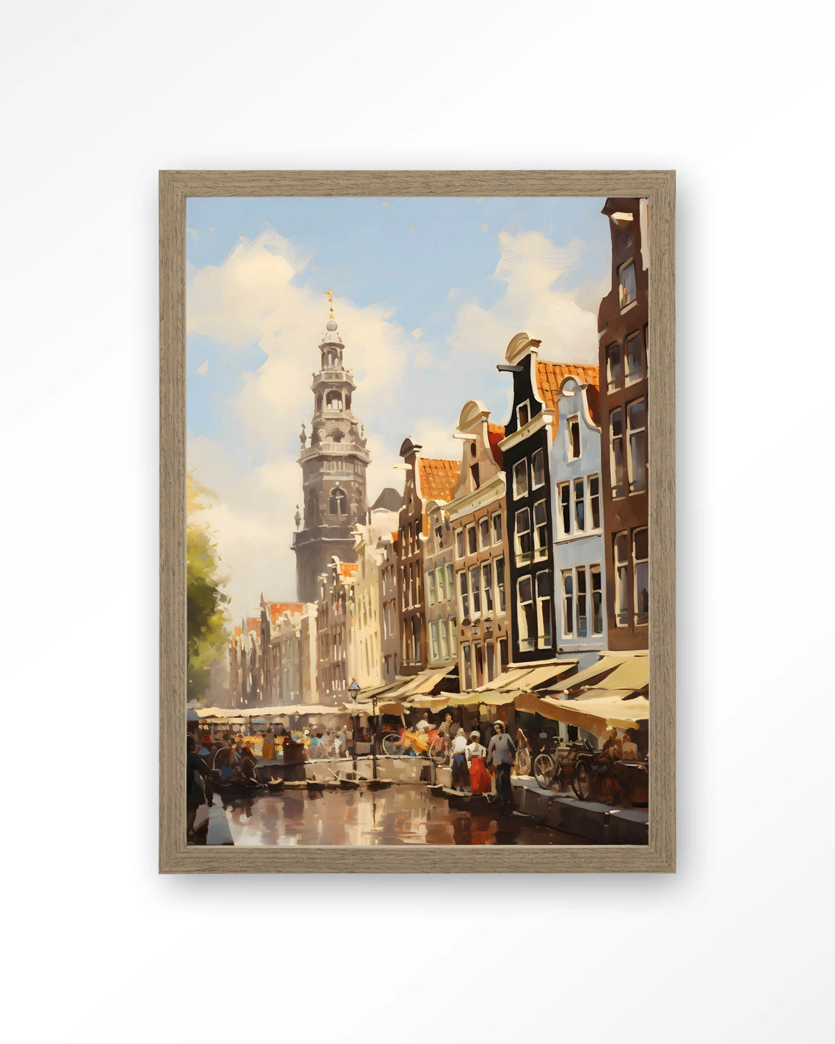 Amsterdam – amsterdamse gracht met markt – Art print – Hout bruin