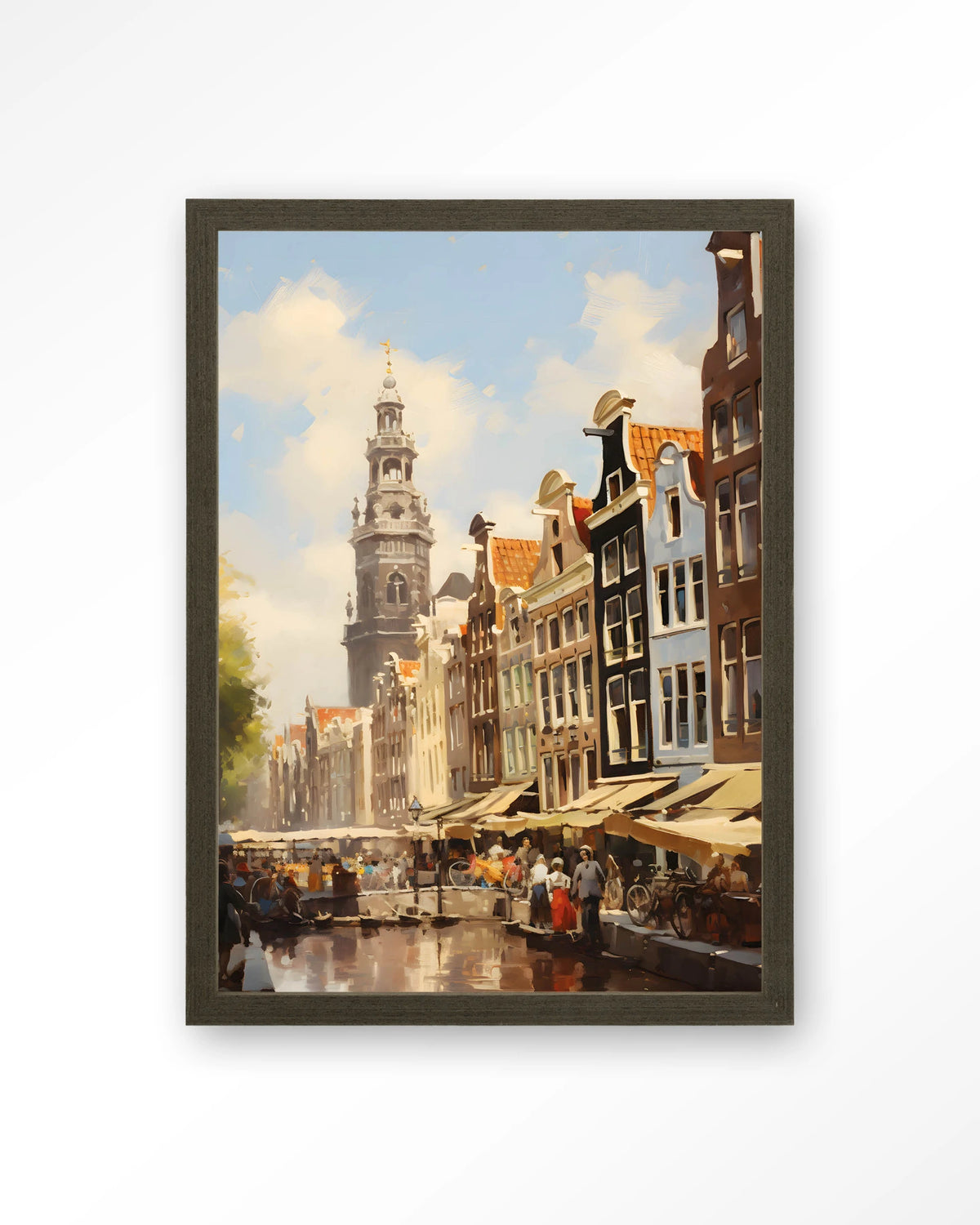 Amsterdam – amsterdamse gracht met markt – Art print – Hout donkerbruin
