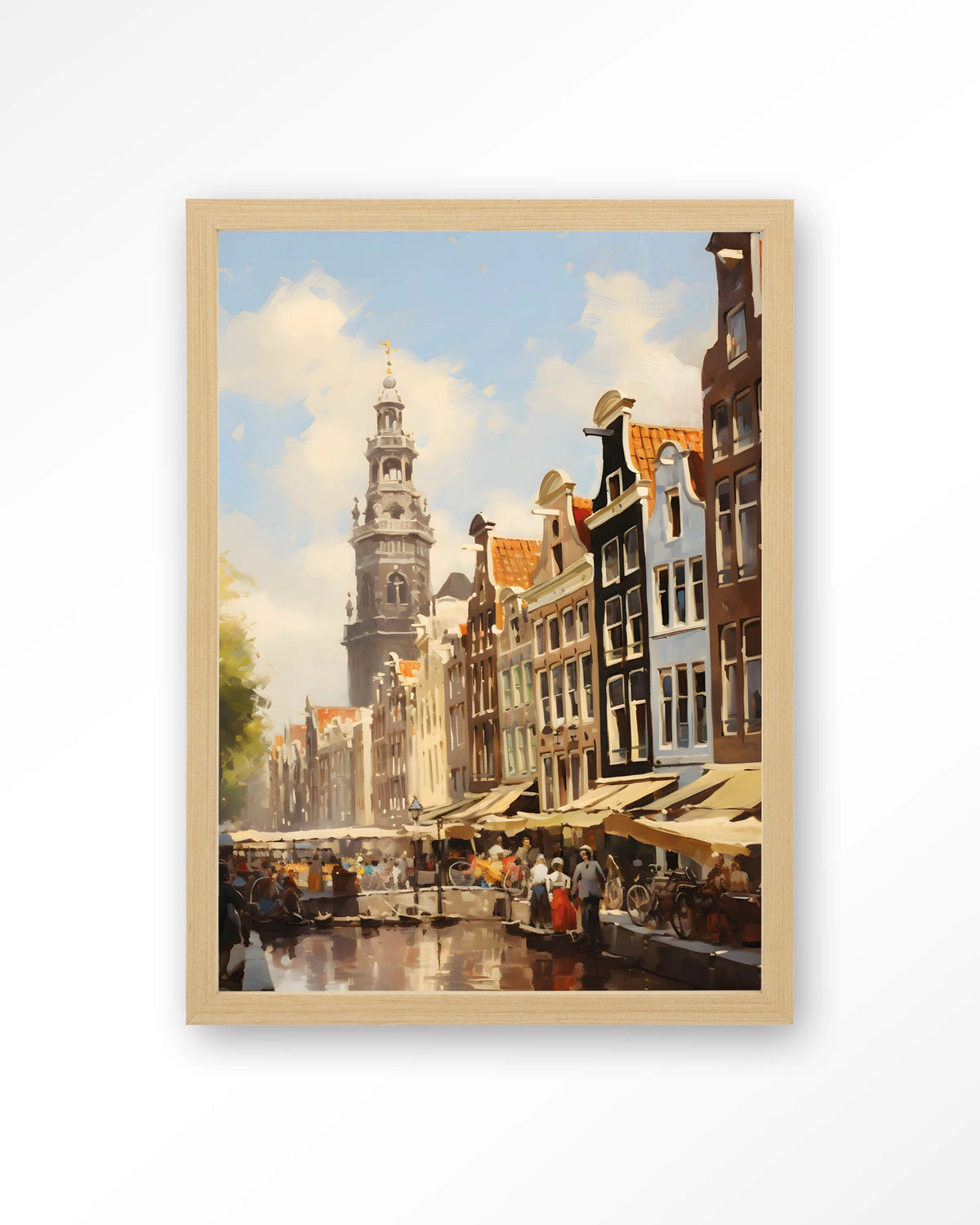 Amsterdam – amsterdamse gracht met markt – Art print – Hout naturel