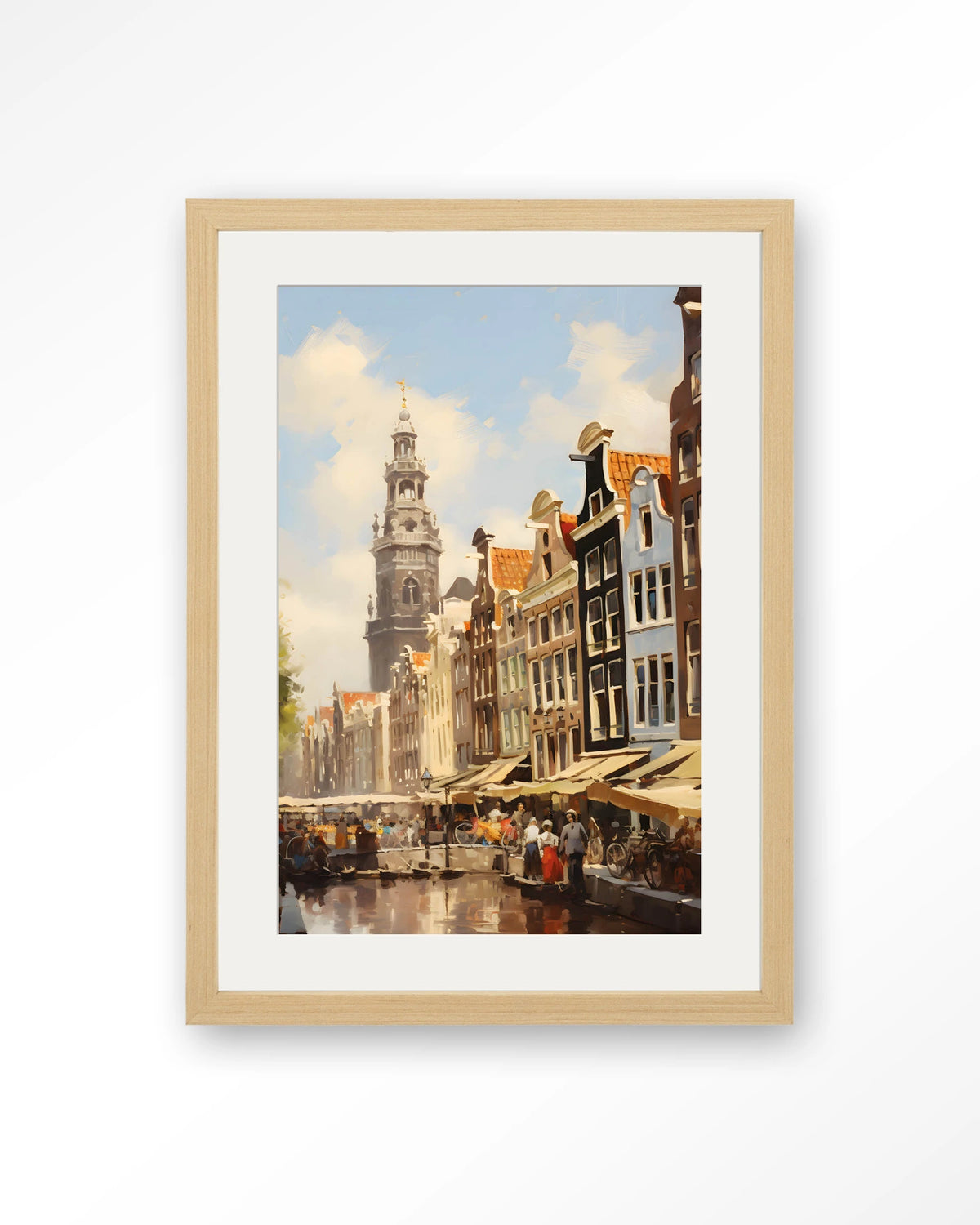 Amsterdam – amsterdamse gracht met markt – Art print – Hout naturel + passe-partout