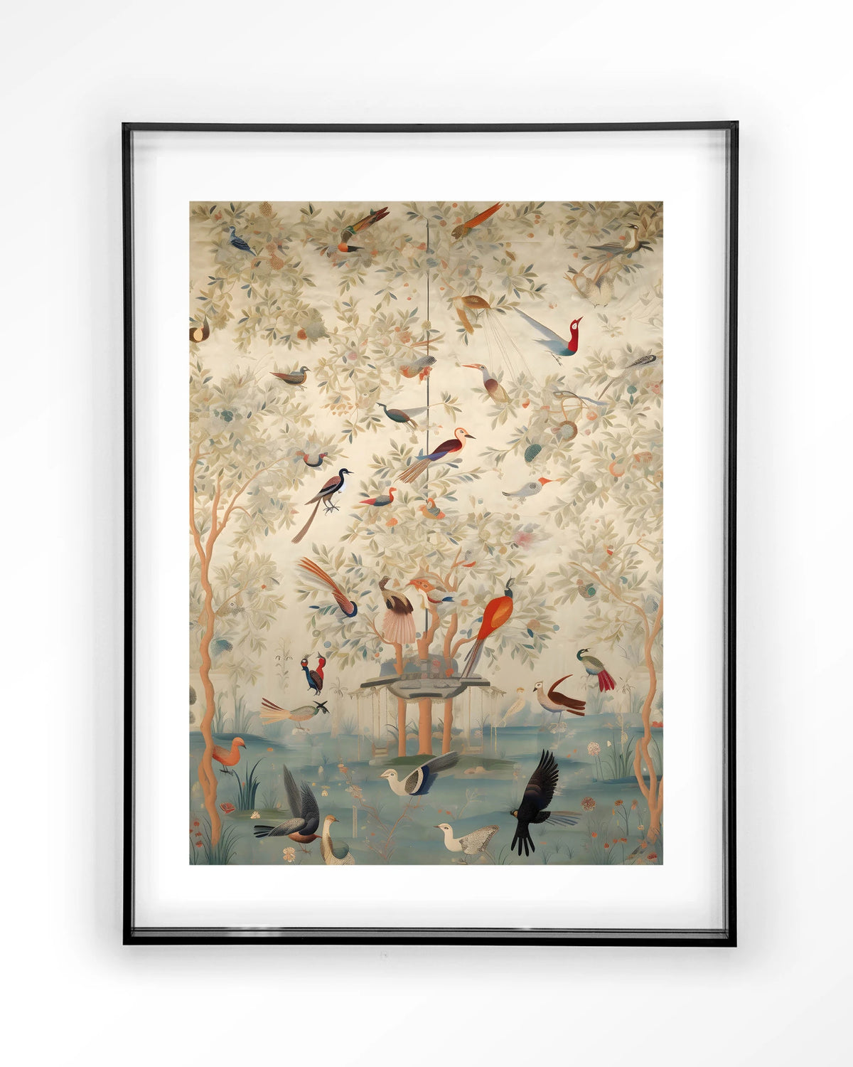 Oriental Day – vogels in boom, oosters landschap – Art print – Acryl zwart