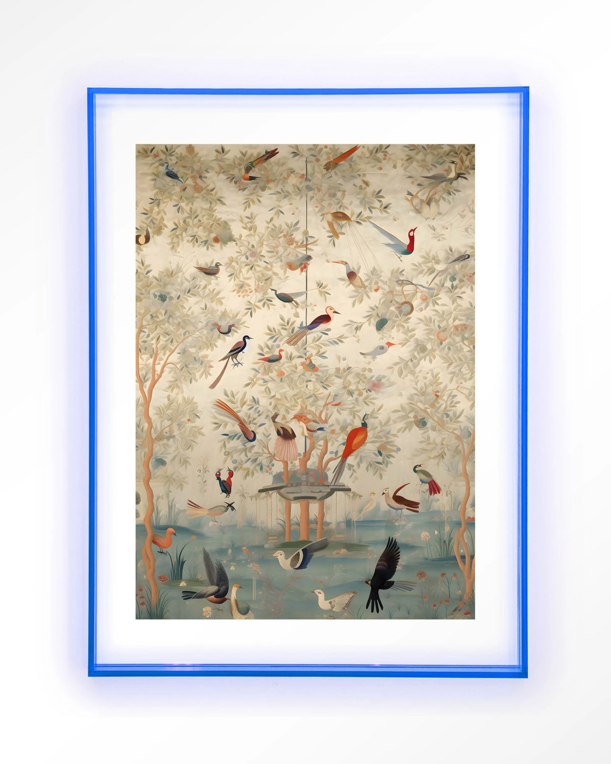 Oriental Day – vogels in boom, oosters landschap – Art print – Acryl lichtblauw