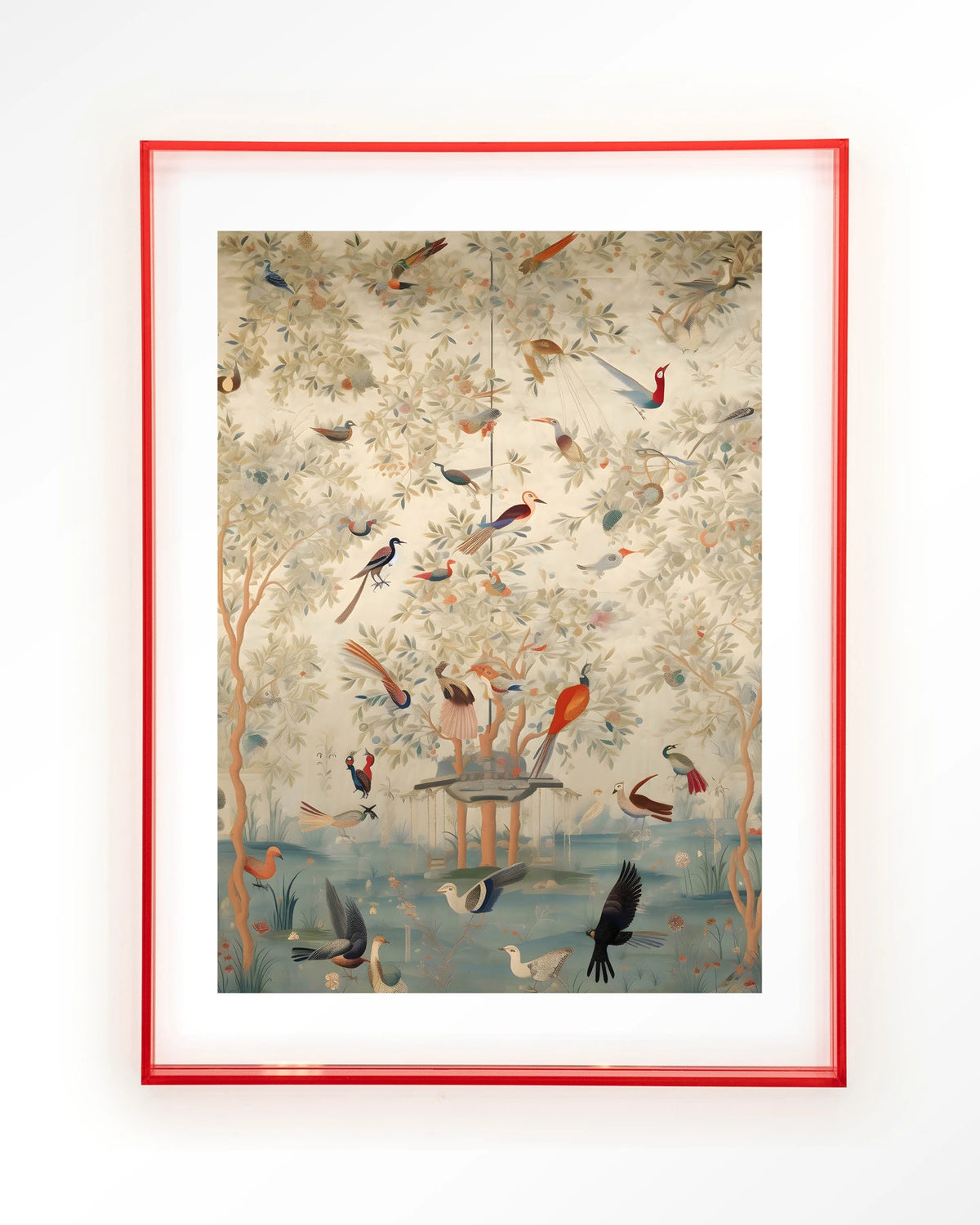 Oriental Day – vogels in boom, oosters landschap – Art print – Acryl roze