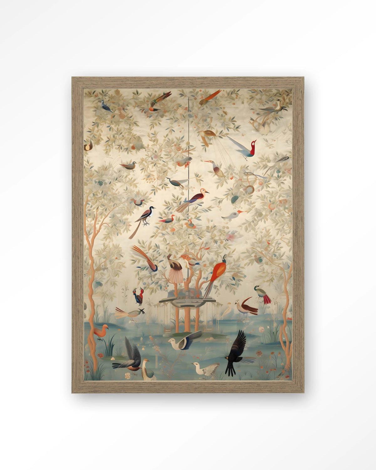 Oriental Day – vogels in boom, oosters landschap – Art print – Hout bruin