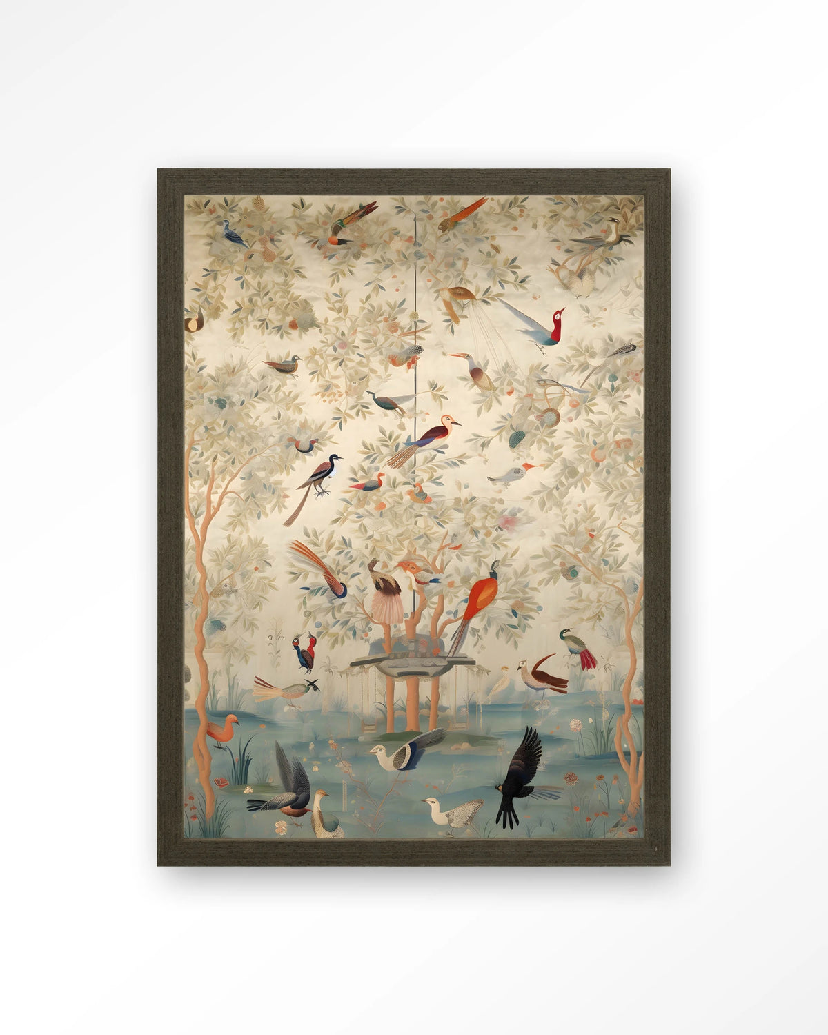 Oriental Day – vogels in boom, oosters landschap – Art print – Hout donkerbruin