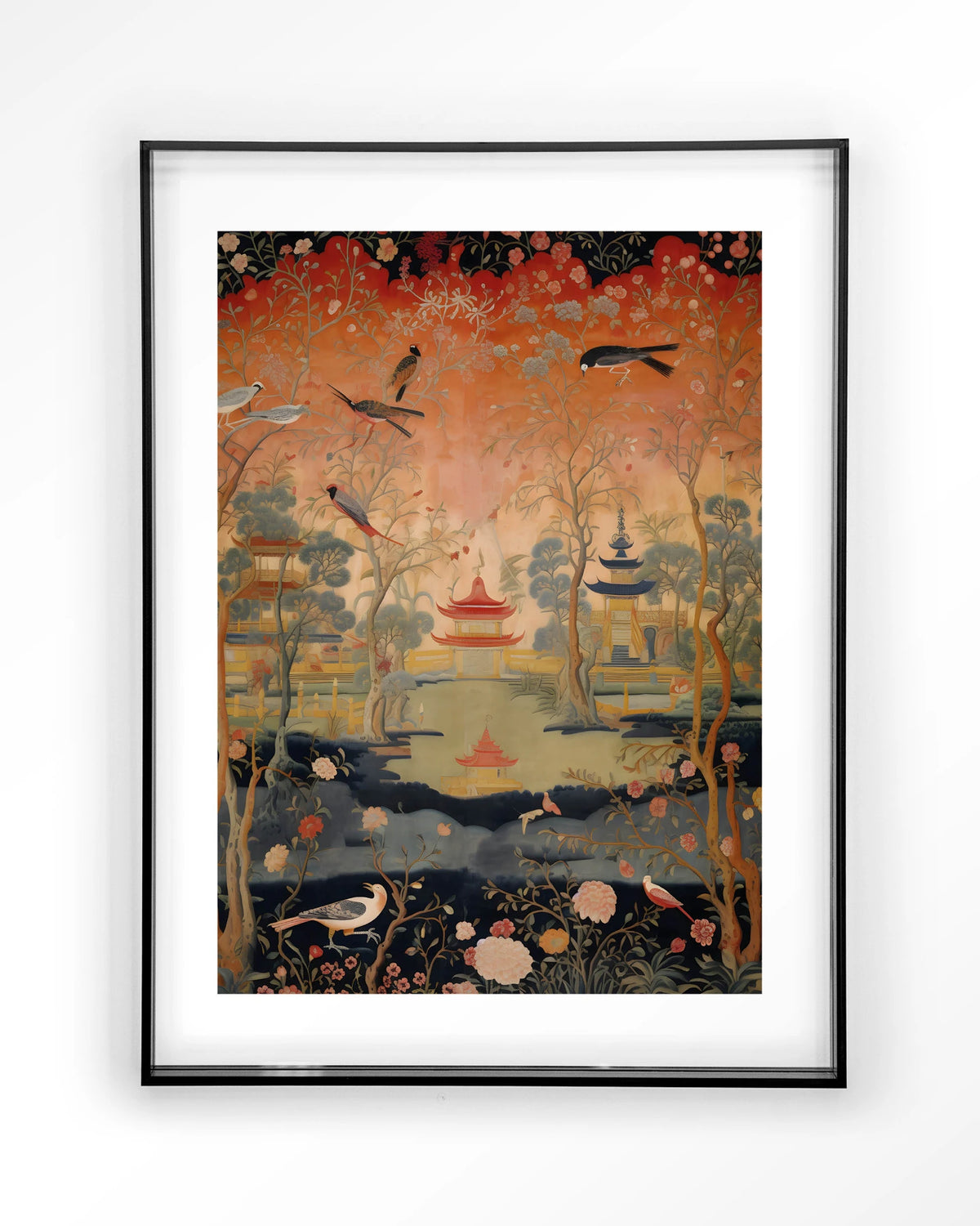 Oriental Night – oosters landschap met vogels – Art print – Acryl zwart