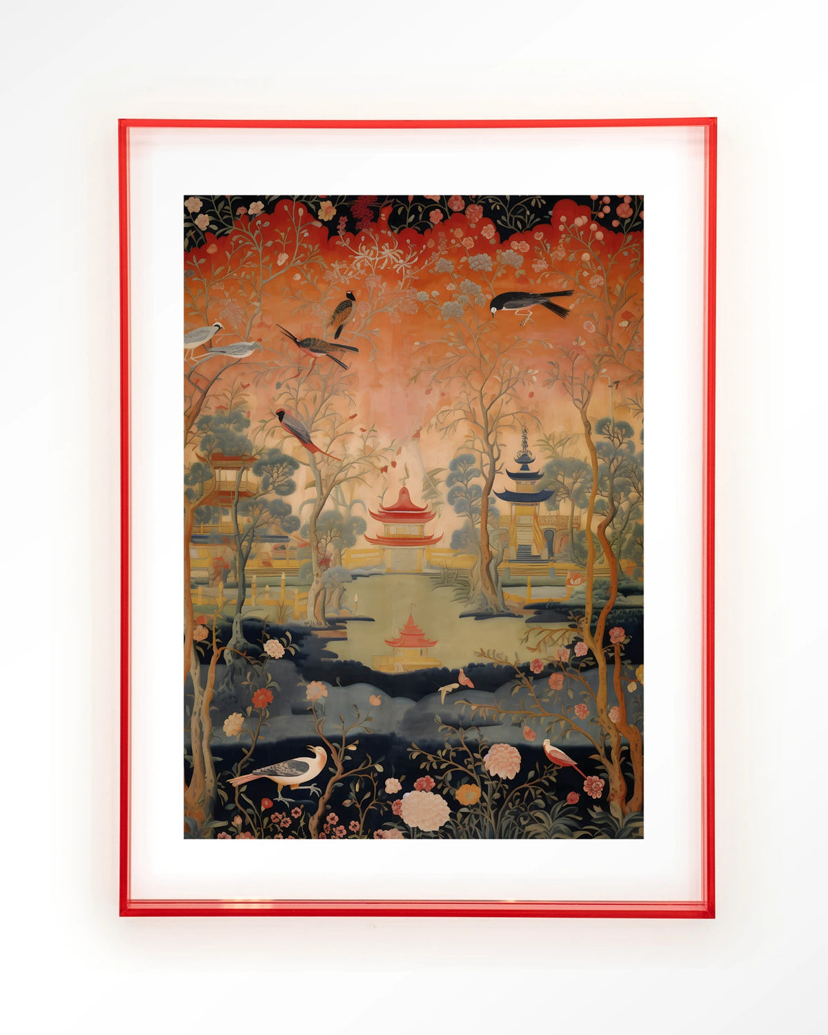 Oriental Night – oosters landschap met vogels – Art print – Acryl roze