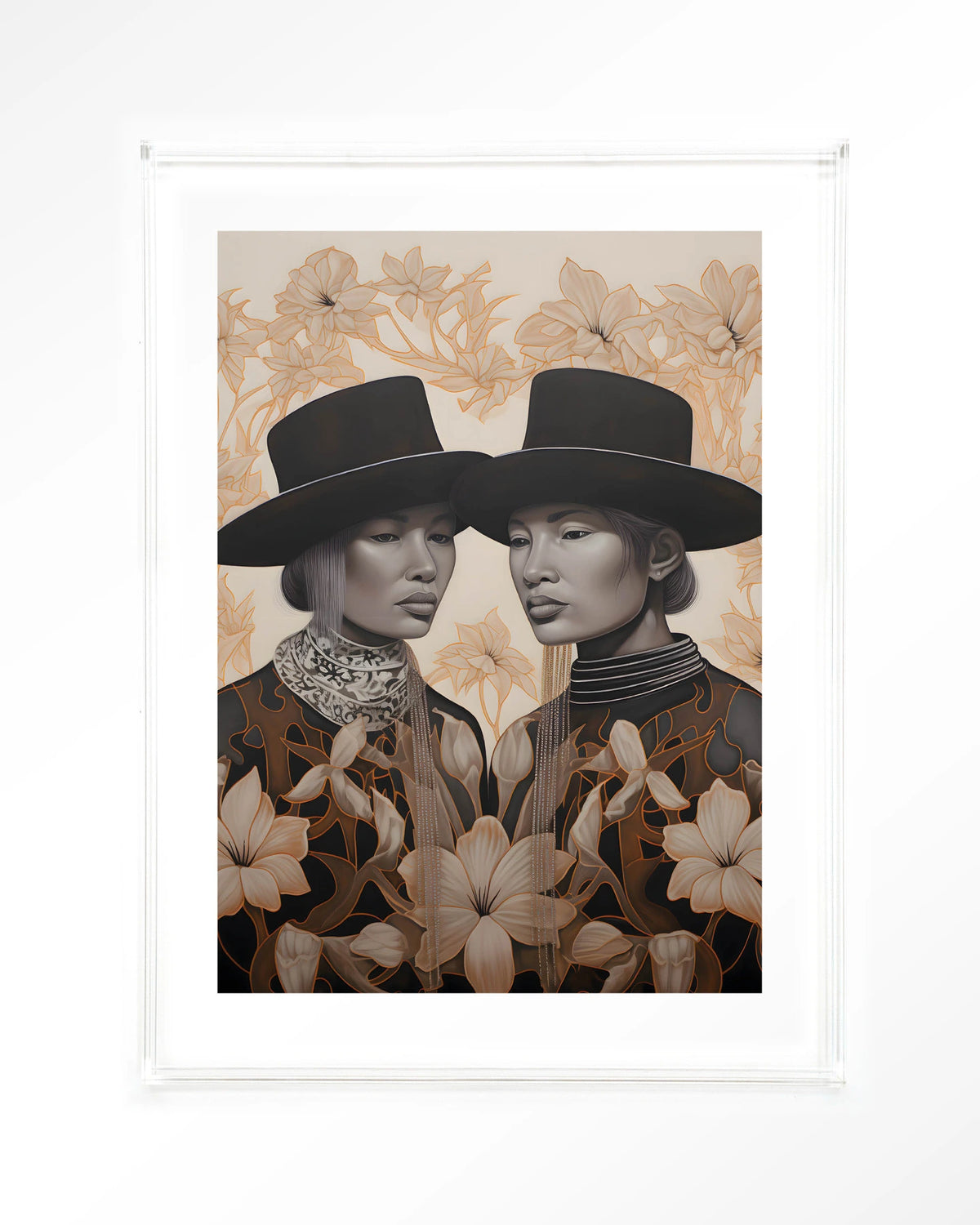 Lady Garden – twee dames met hoed en bloemen – Art print – Acryl doorzichtig