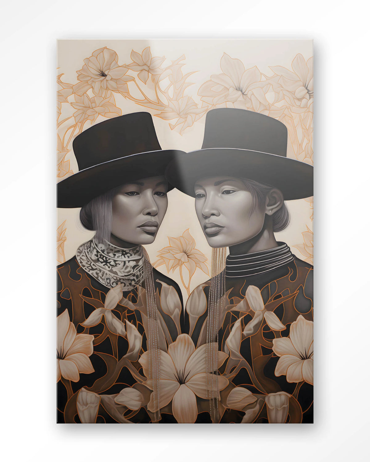 Lady Garden – twee dames met hoed en bloemen – Glas – Blinde montage