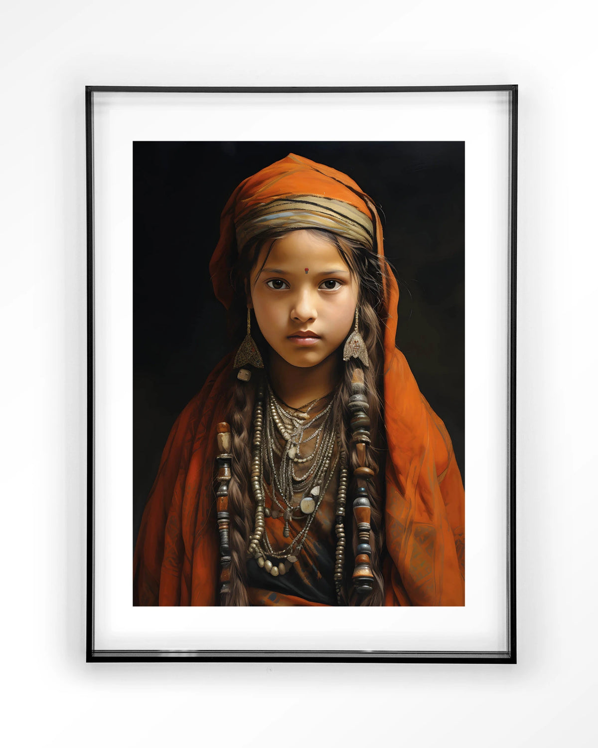 Traditional Girl – meisje in traditionele kleding – Art print – Acryl zwart
