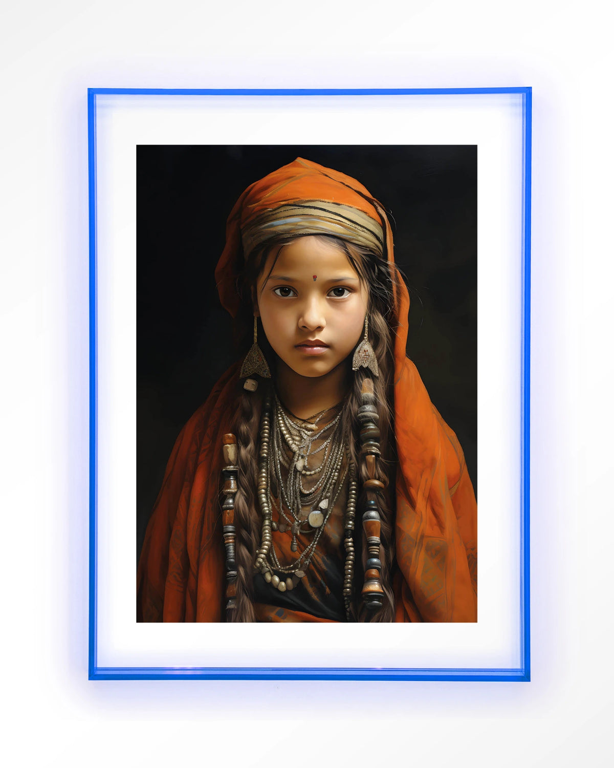 Traditional Girl – meisje in traditionele kleding – Art print – Acryl lichtblauw