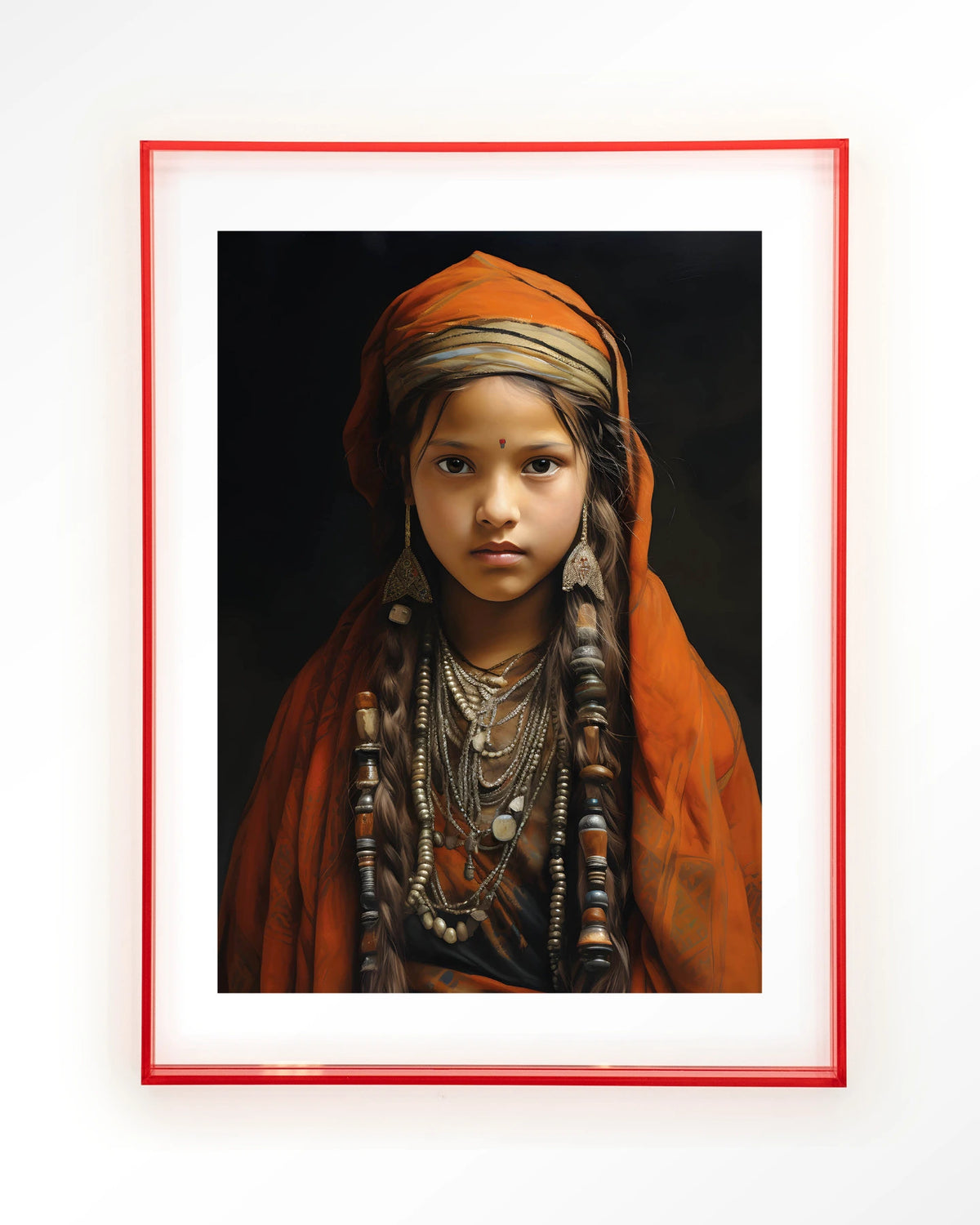 Traditional Girl – meisje in traditionele kleding – Art print – Acryl roze
