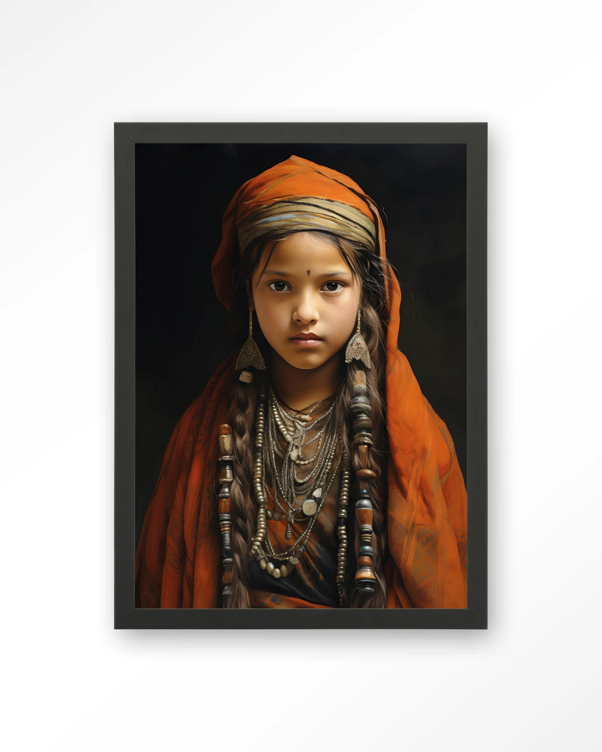 Traditional Girl – meisje in traditionele kleding – Art print – Hout zwart