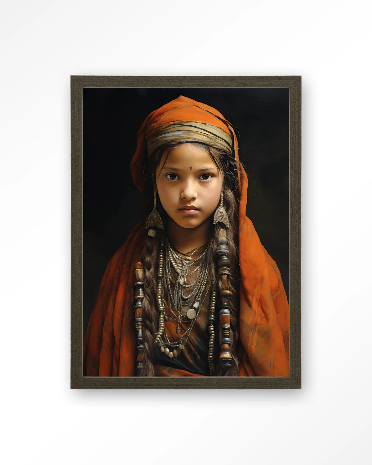 Traditional Girl – meisje in traditionele kleding – Art print – Hout donkerbruin