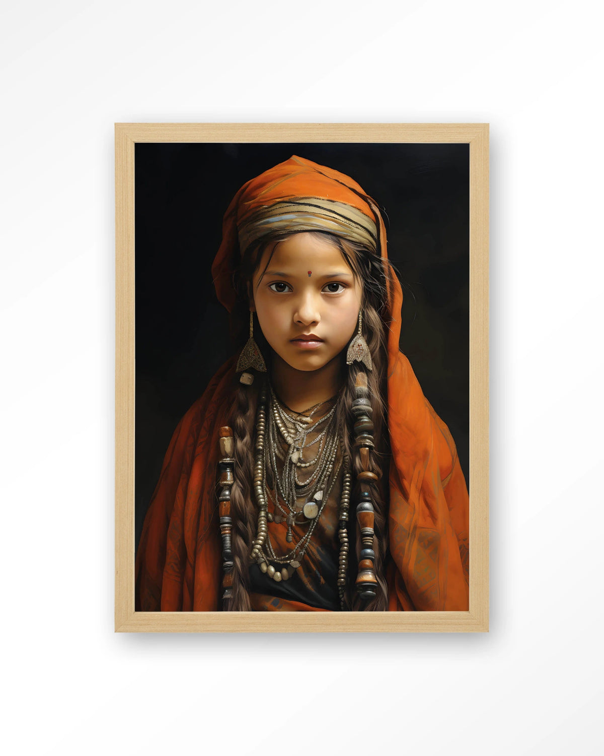 Traditional Girl – meisje in traditionele kleding – Art print – Hout naturel