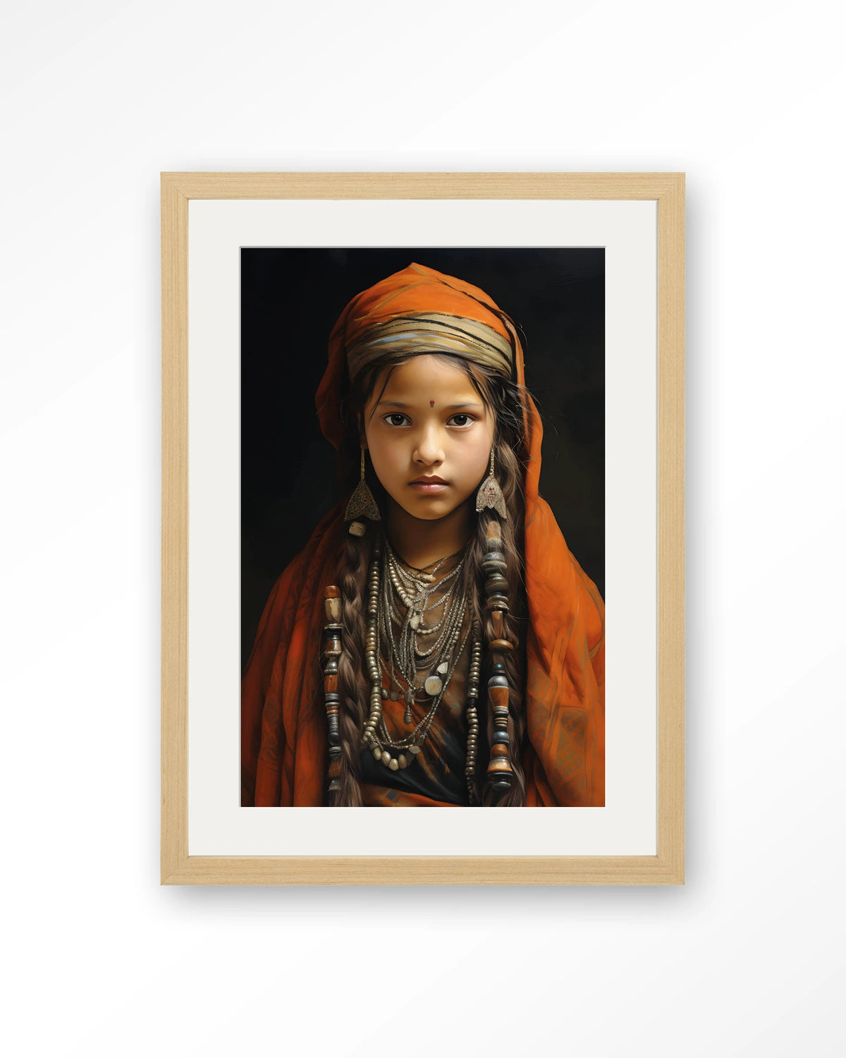 Traditional Girl – meisje in traditionele kleding – Art print – Hout naturel + passe-partout