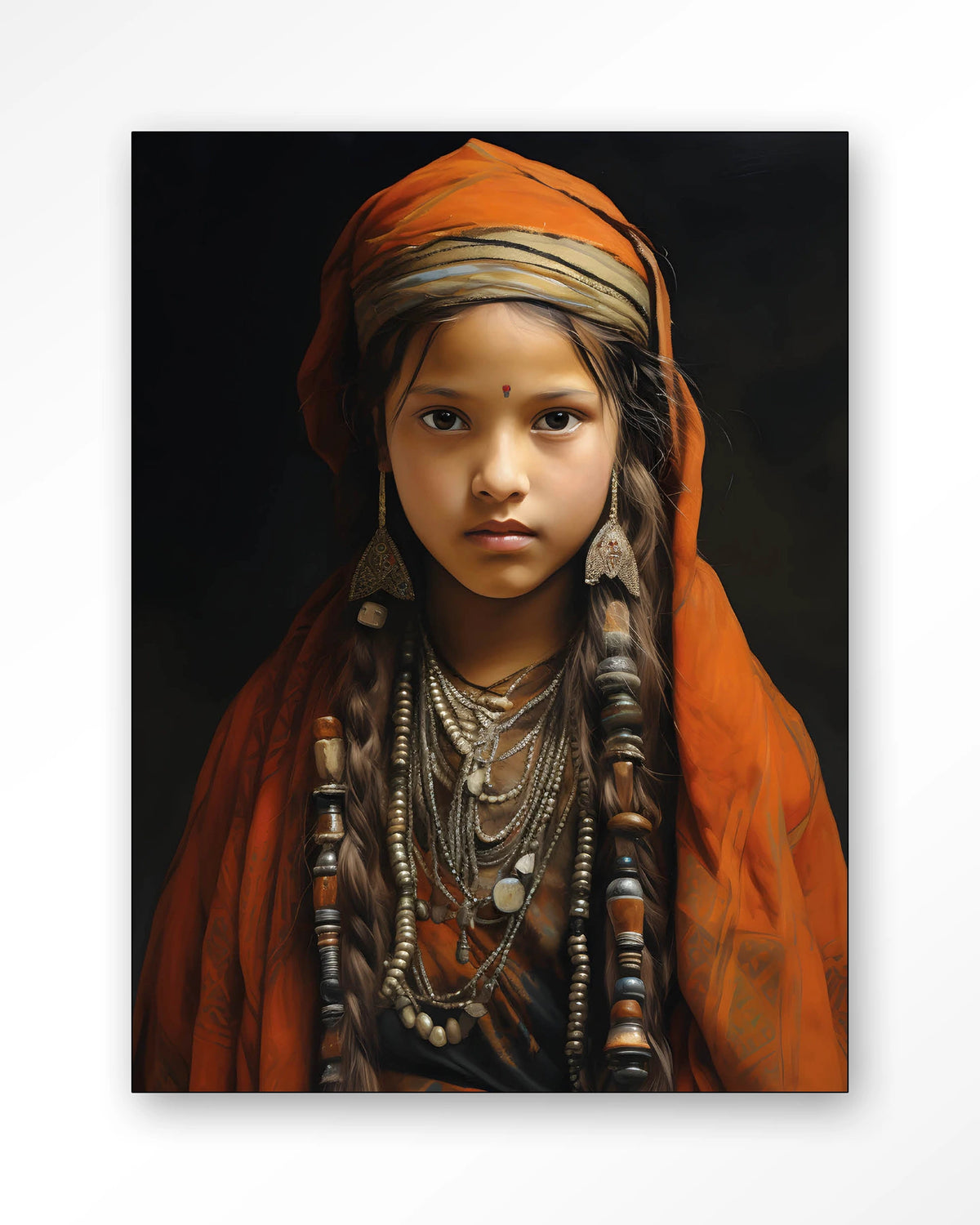 Traditional Girl – meisje in traditionele kleding – Wandkleed – Frame – zwart