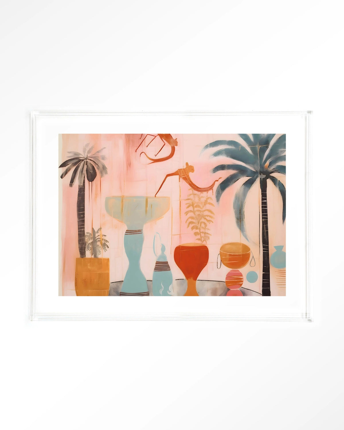 Tunesian Samba – vazen en palmbomen in roze – Art print – Acryl doorzichtig