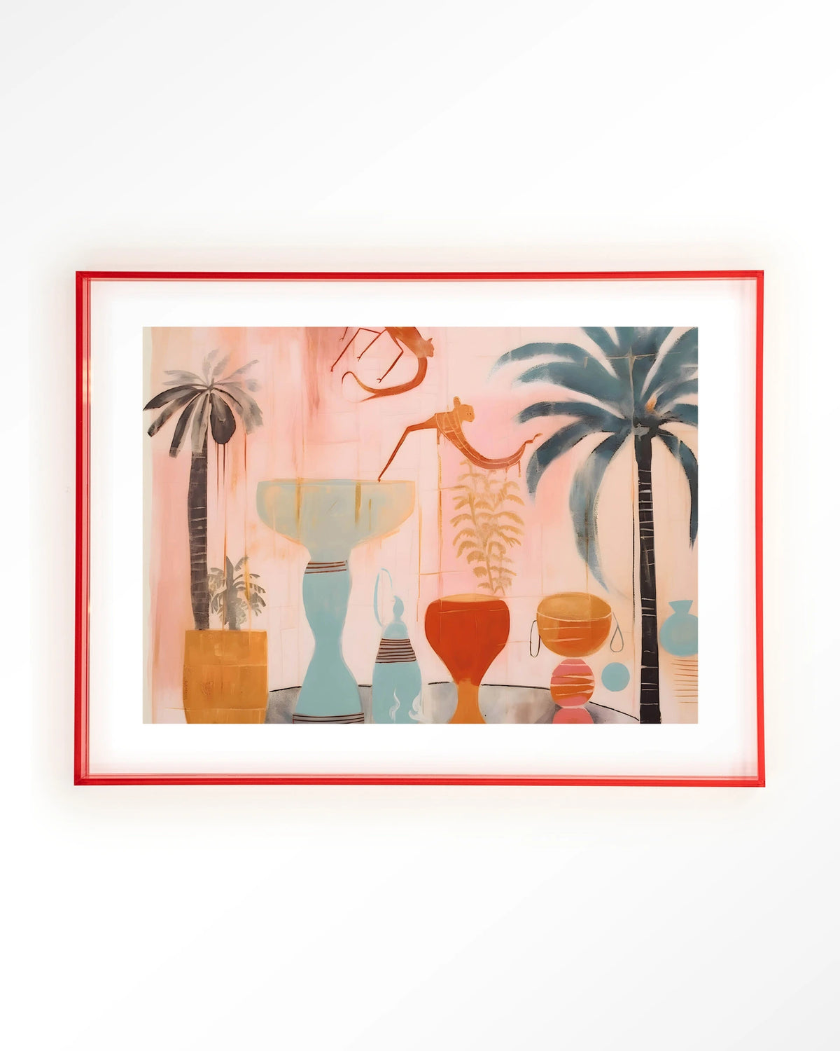 Tunesian Samba – vazen en palmbomen in roze – Art print – Acryl roze