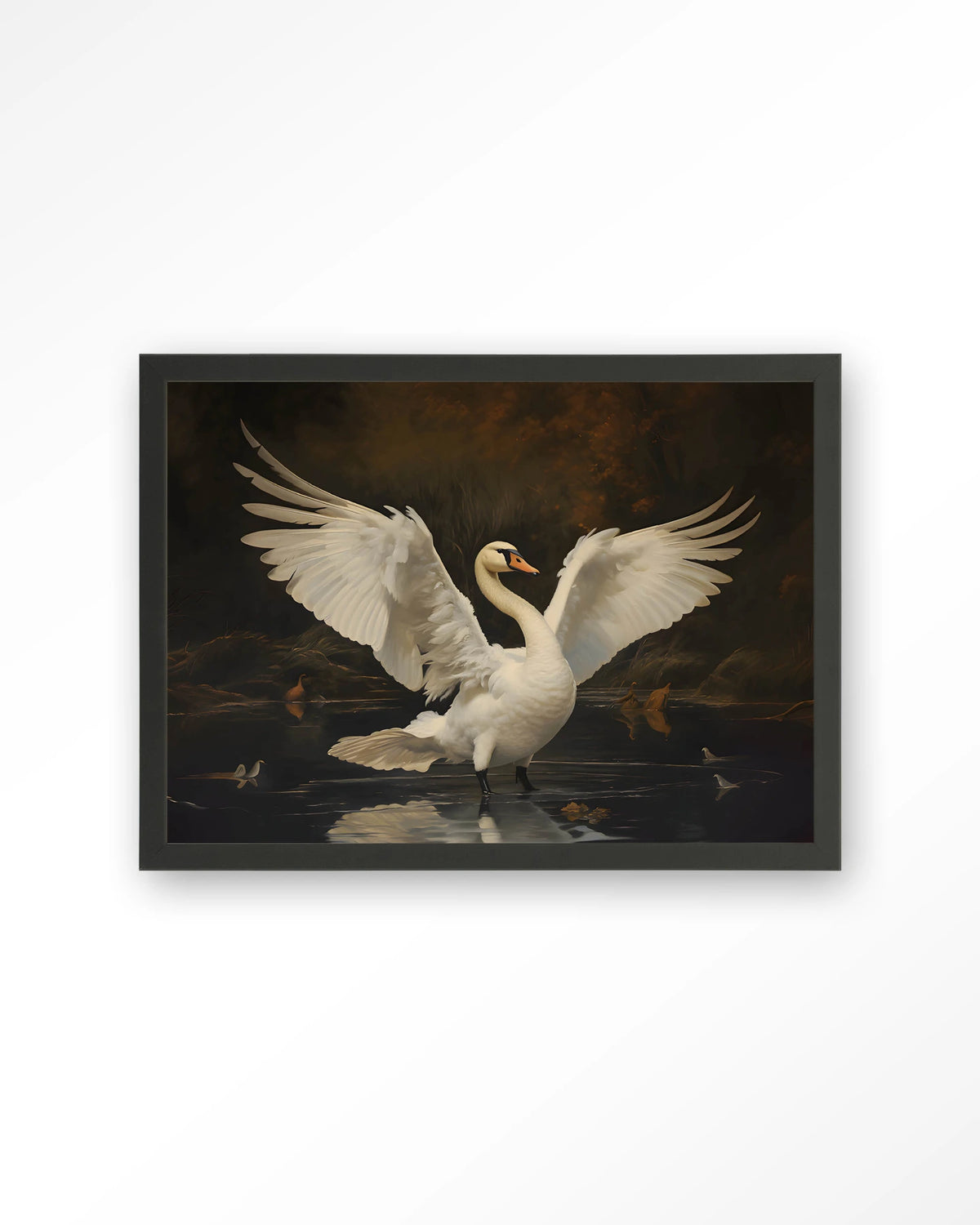 Swan Lake – zwaan op meer – Art print – Hout zwart