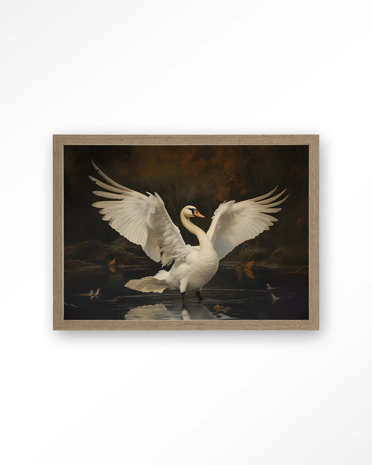 Swan Lake – zwaan op meer – Art print – Hout bruin