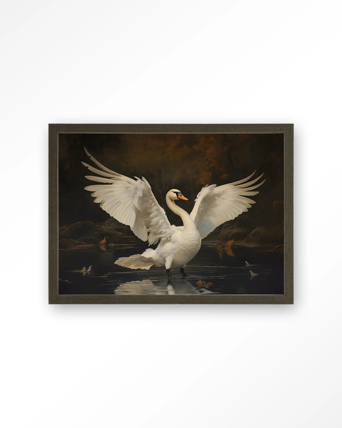 Swan Lake – zwaan op meer – Art print – Hout donkerbruin