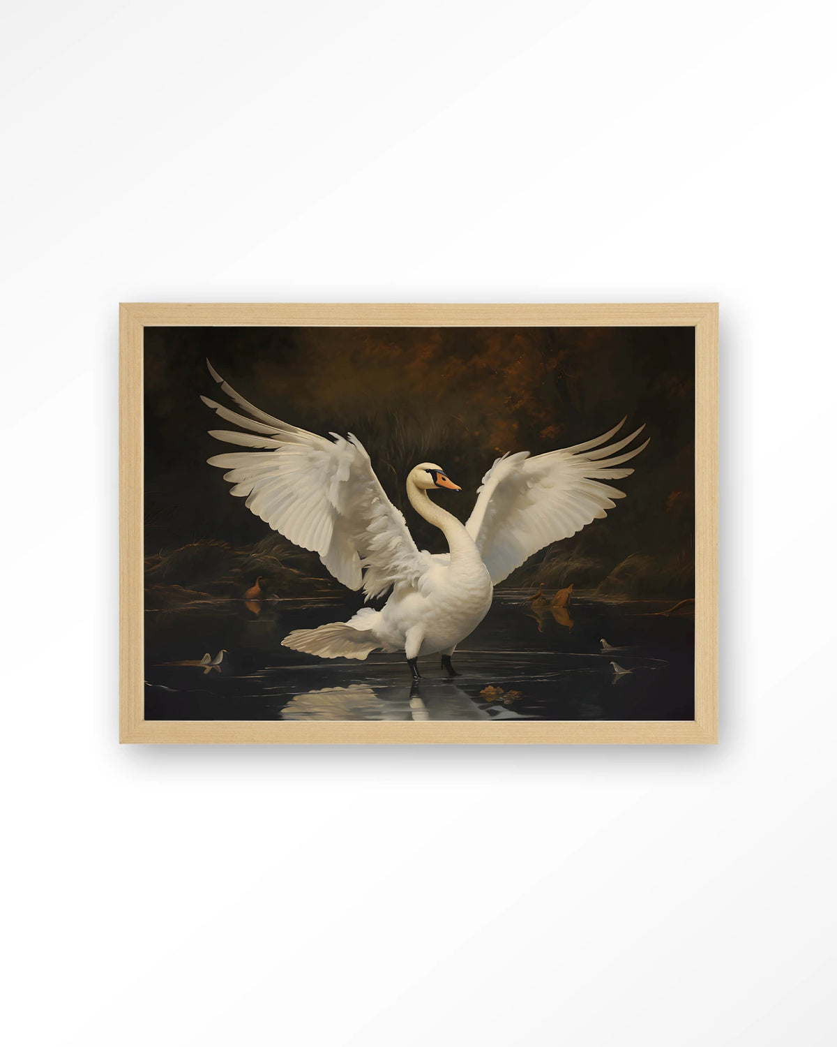 Swan Lake – zwaan op meer – Art print – Hout naturel