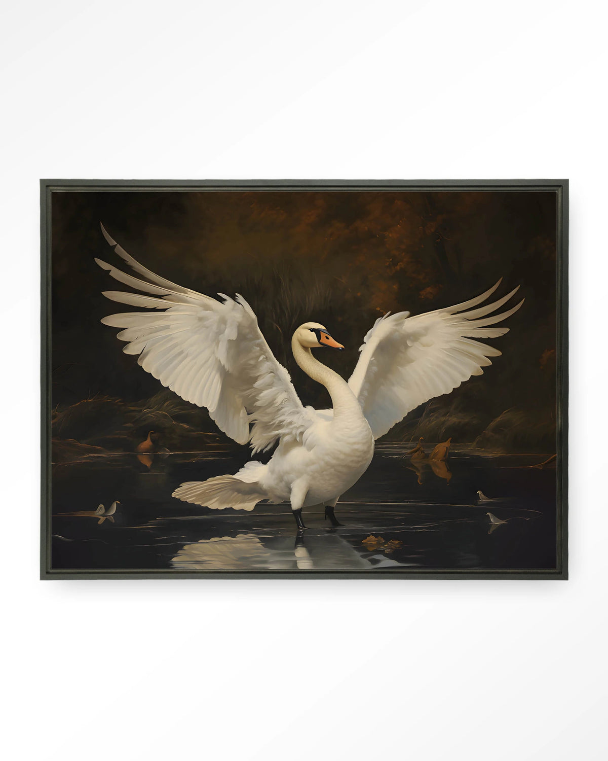 Swan Lake – zwaan op meer – Wandkleed – Floating frame – zwart